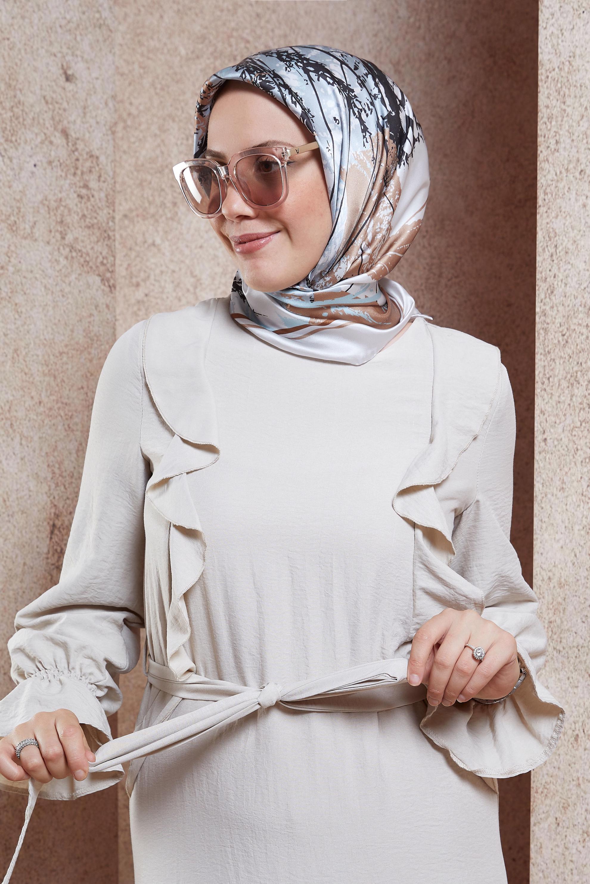 Tesettür giyim BEJ ALVİNA İPEK EŞARP 5111