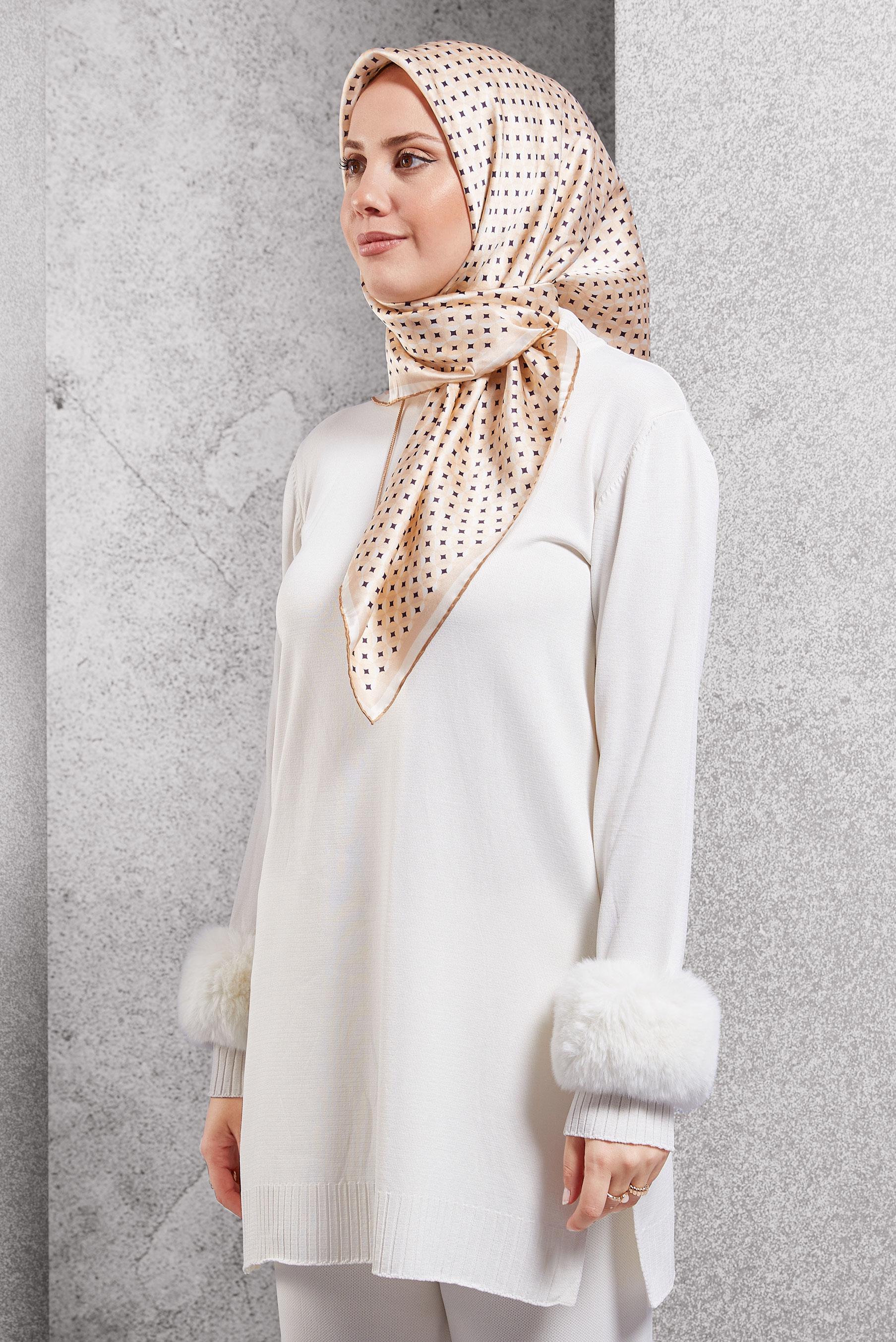 Hijab clothing BEIGE ALVINA PATTERNED SILK SCARF 51342