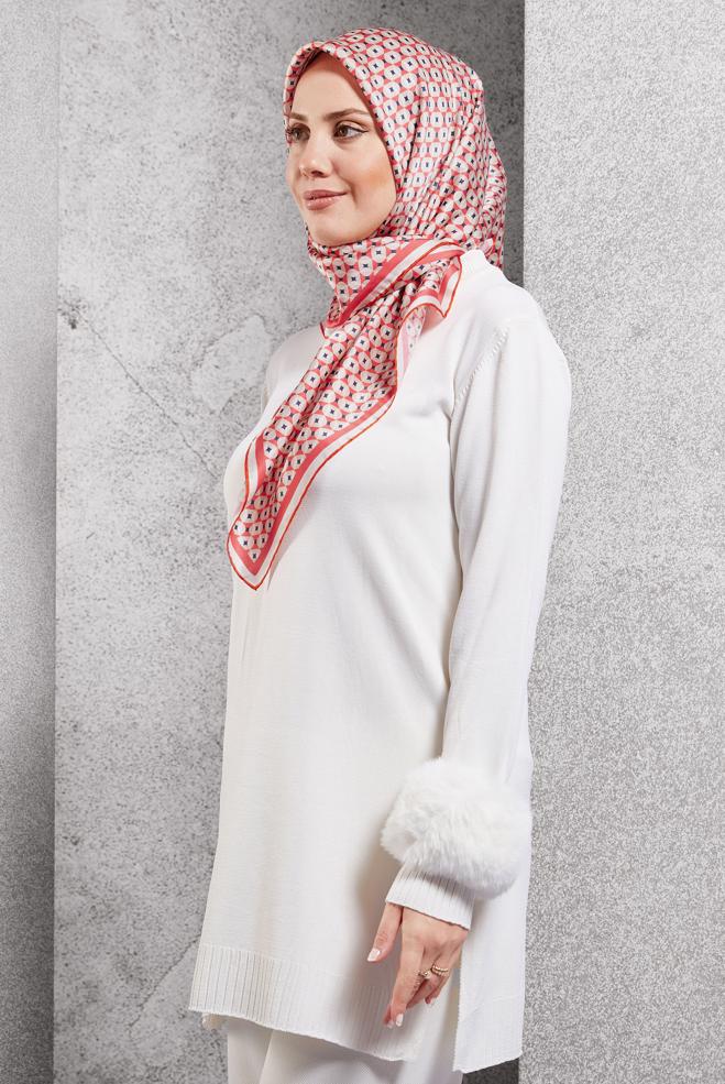 Vêtements hijab CORAIL ÉCHARPE EN SOIE À MOTIFS ALVINA 51342 - ALVİNA