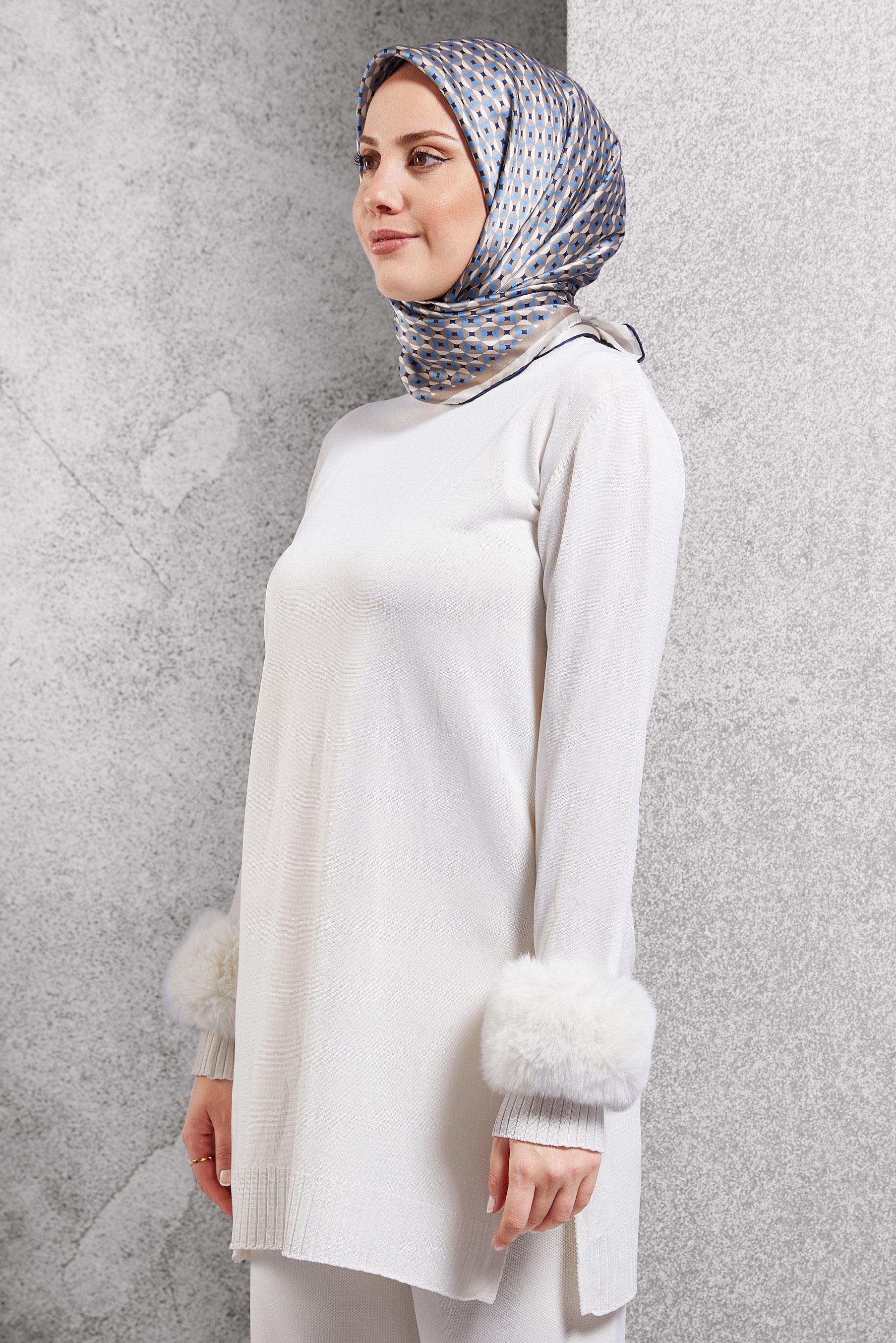 Tesettür giyim LACİVERT ALVİNA DESENLİ İPEK EŞARP 51342