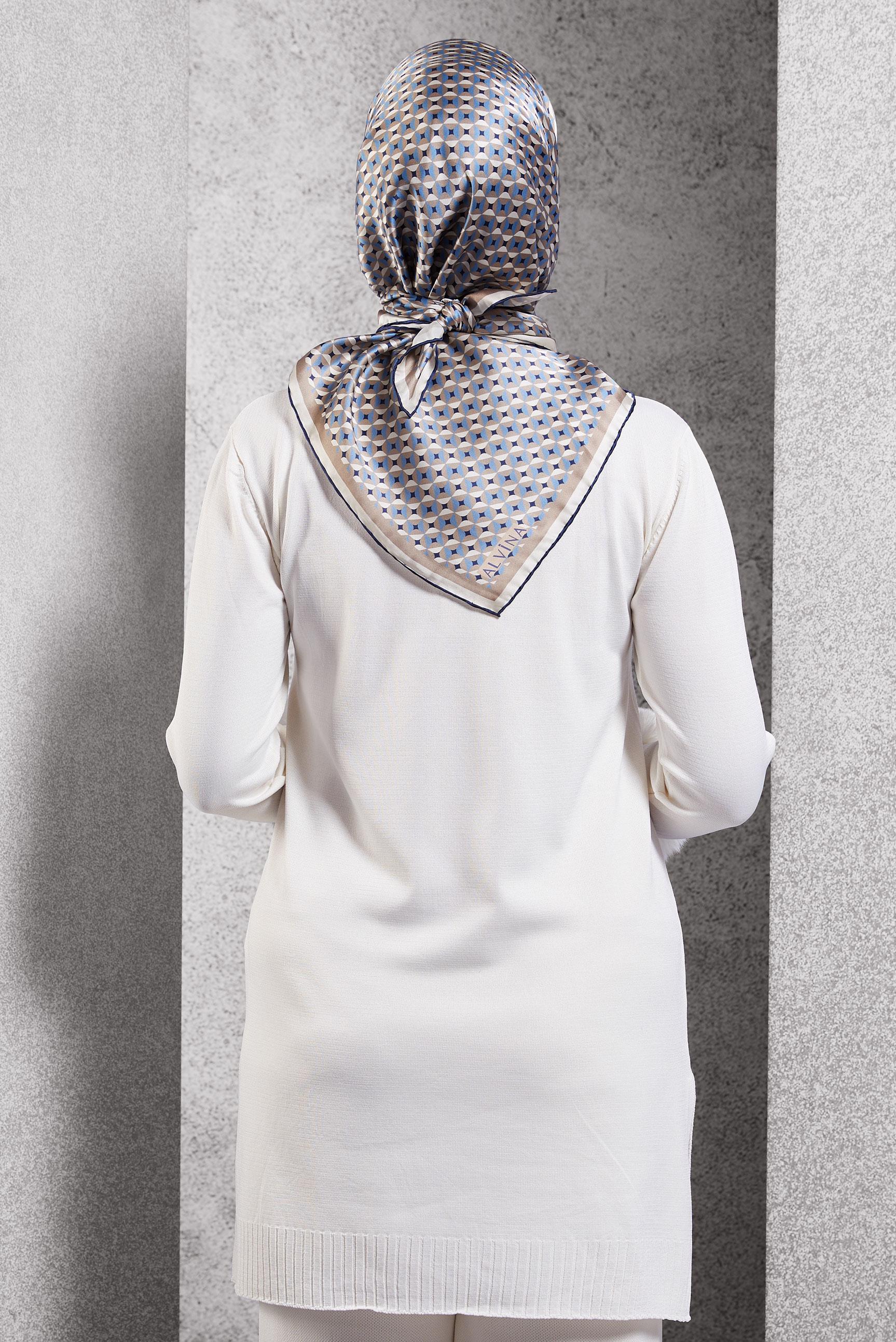 Tesettür giyim LACİVERT ALVİNA DESENLİ İPEK EŞARP 51342