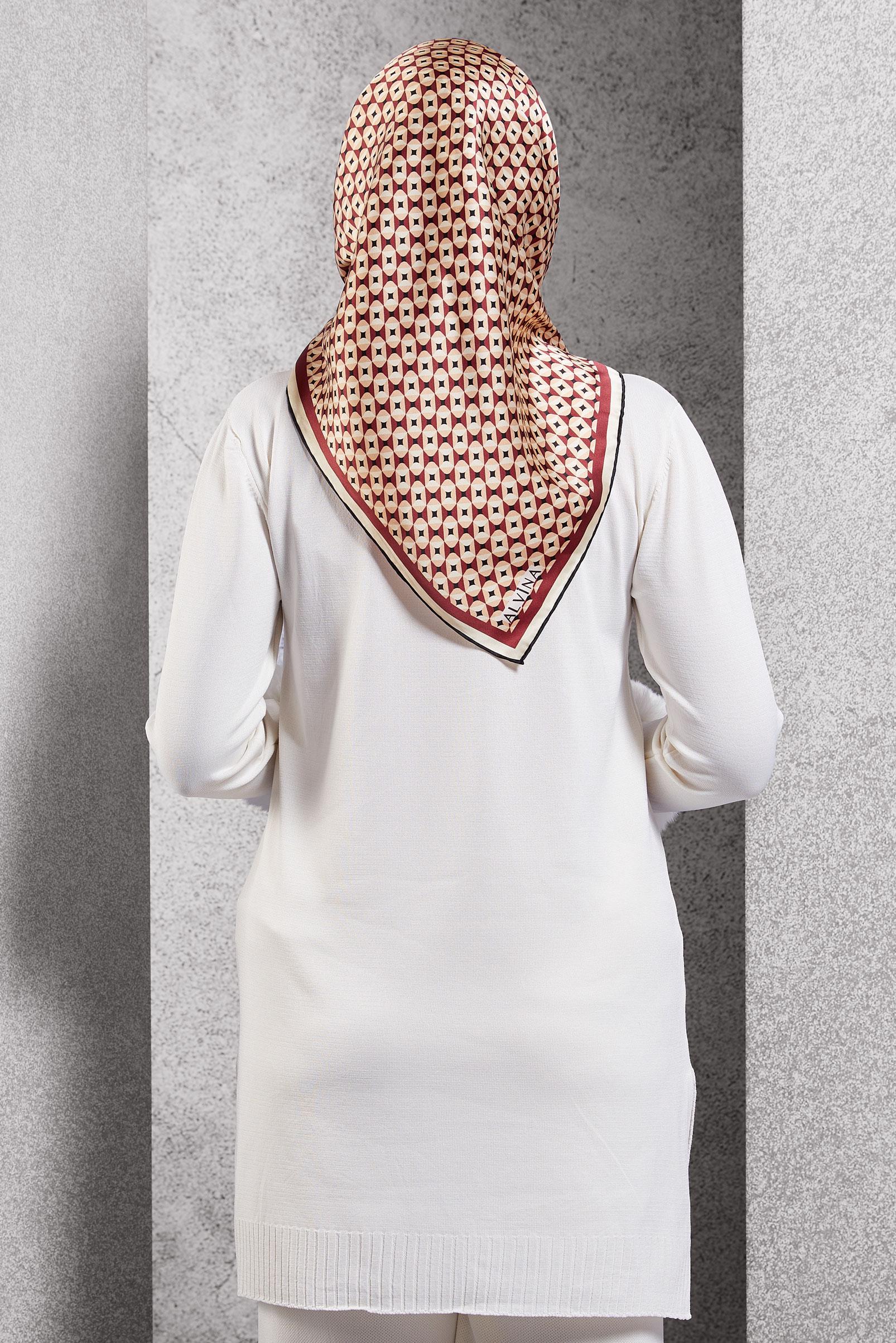 Tesettür giyim BORDO ALVİNA DESENLİ İPEK EŞARP 51342