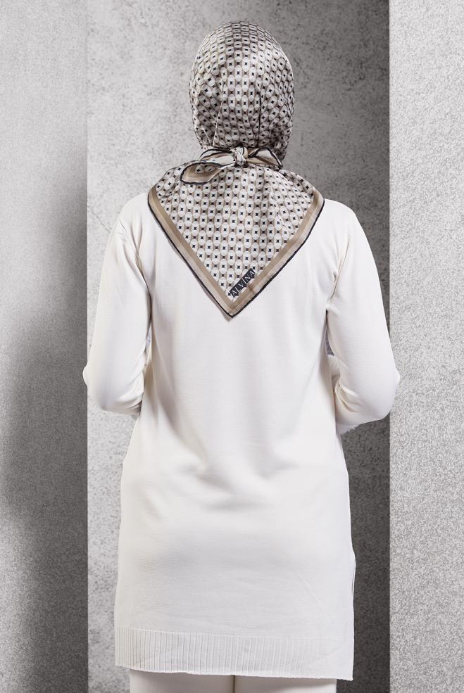 Tesettür giyim VİZON ALVİNA DESENLİ İPEK EŞARP 51342 - ALVİNA