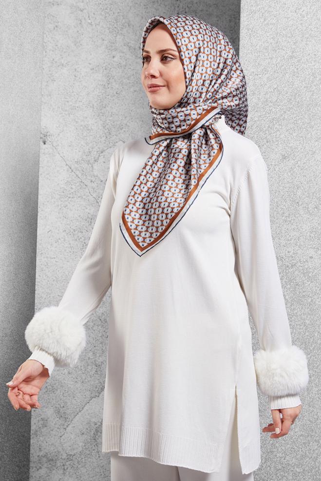 Vêtements hijab BLEU MARINE ÉCHARPE EN SOIE À MOTIFS ALVINA 51342 - ALVİNA
