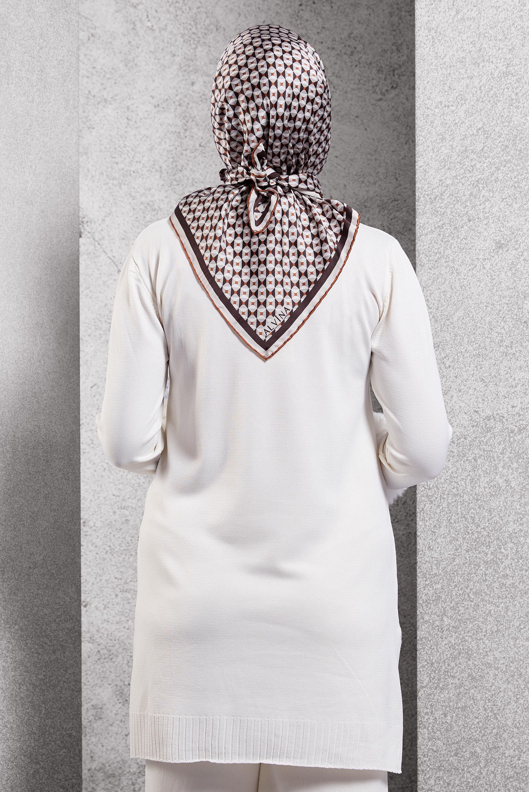 Tesettür giyim TABA ALVİNA DESENLİ İPEK EŞARP 51342