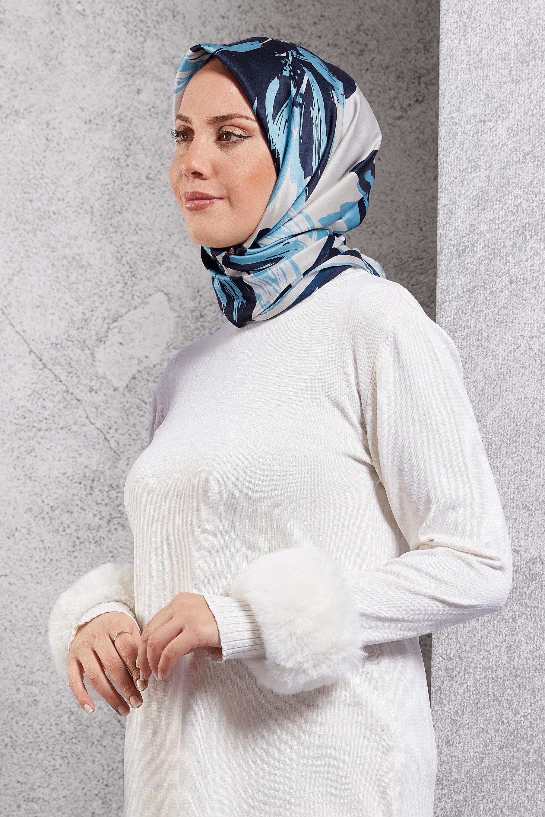 Tesettür giyim LACİVERT ALVİNA İPEK EŞARP 51570