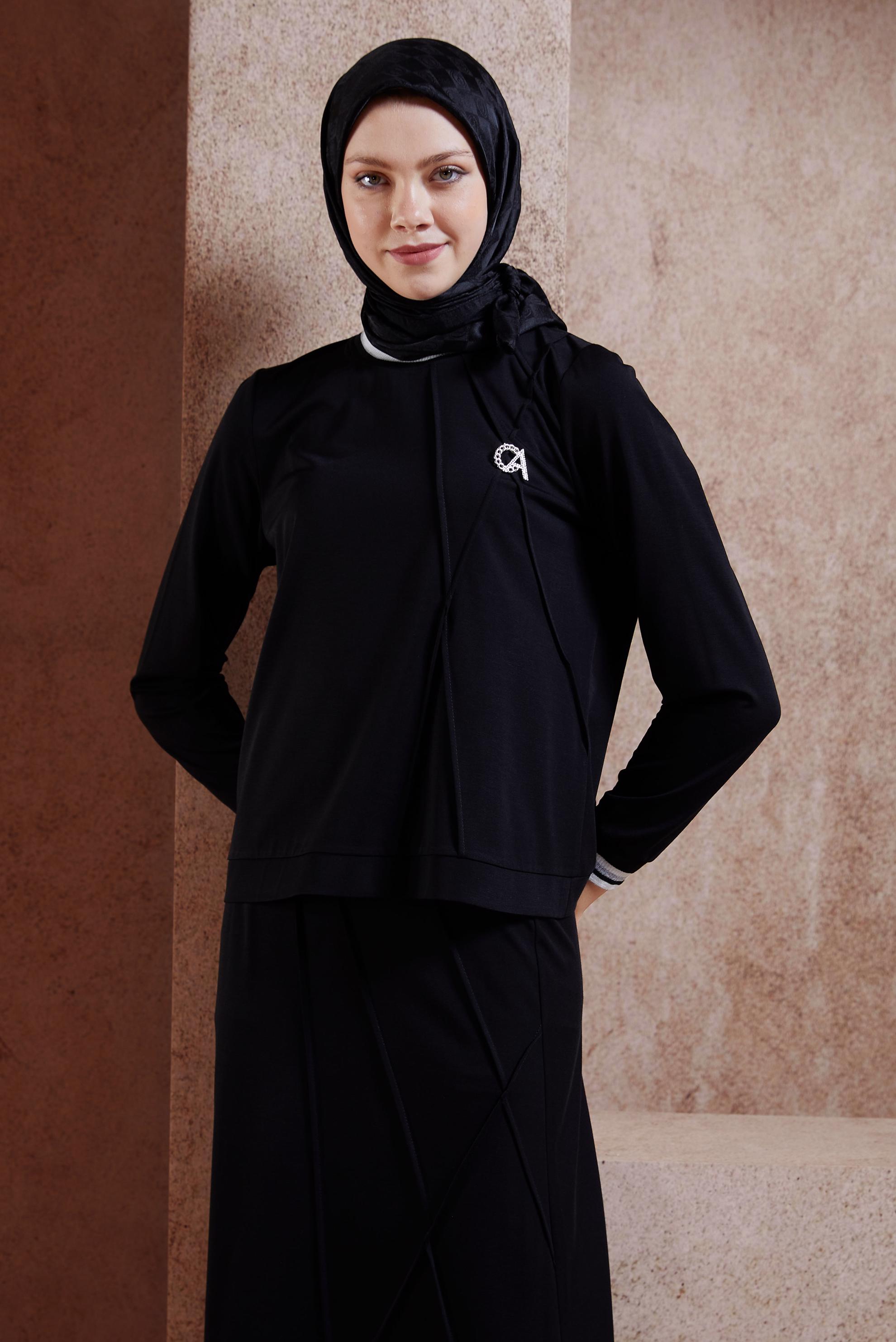Tesettür giyim SİYAH ALVİNA MONOGRAM EŞARP 8451