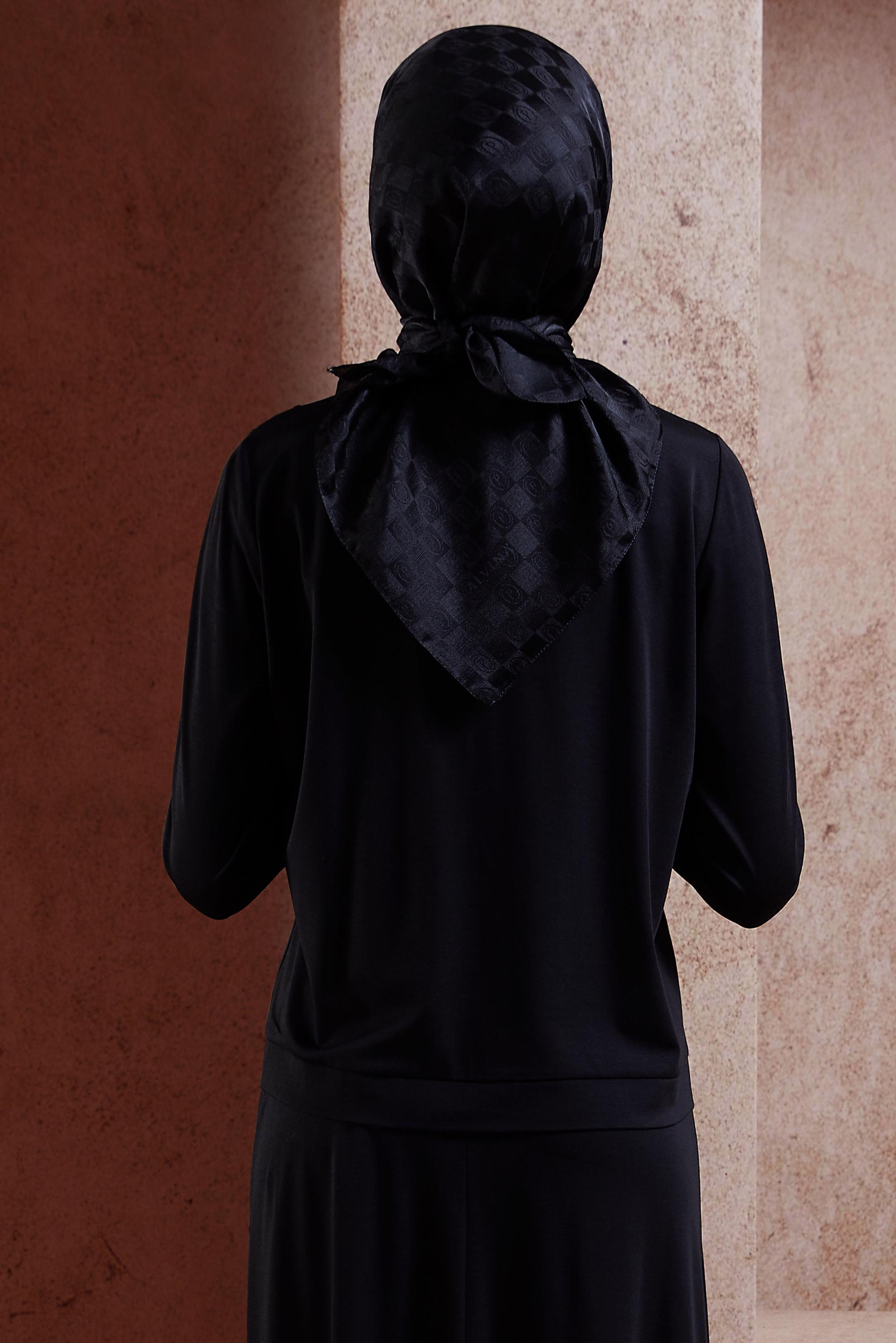 Tesettür giyim SİYAH ALVİNA MONOGRAM EŞARP 8451