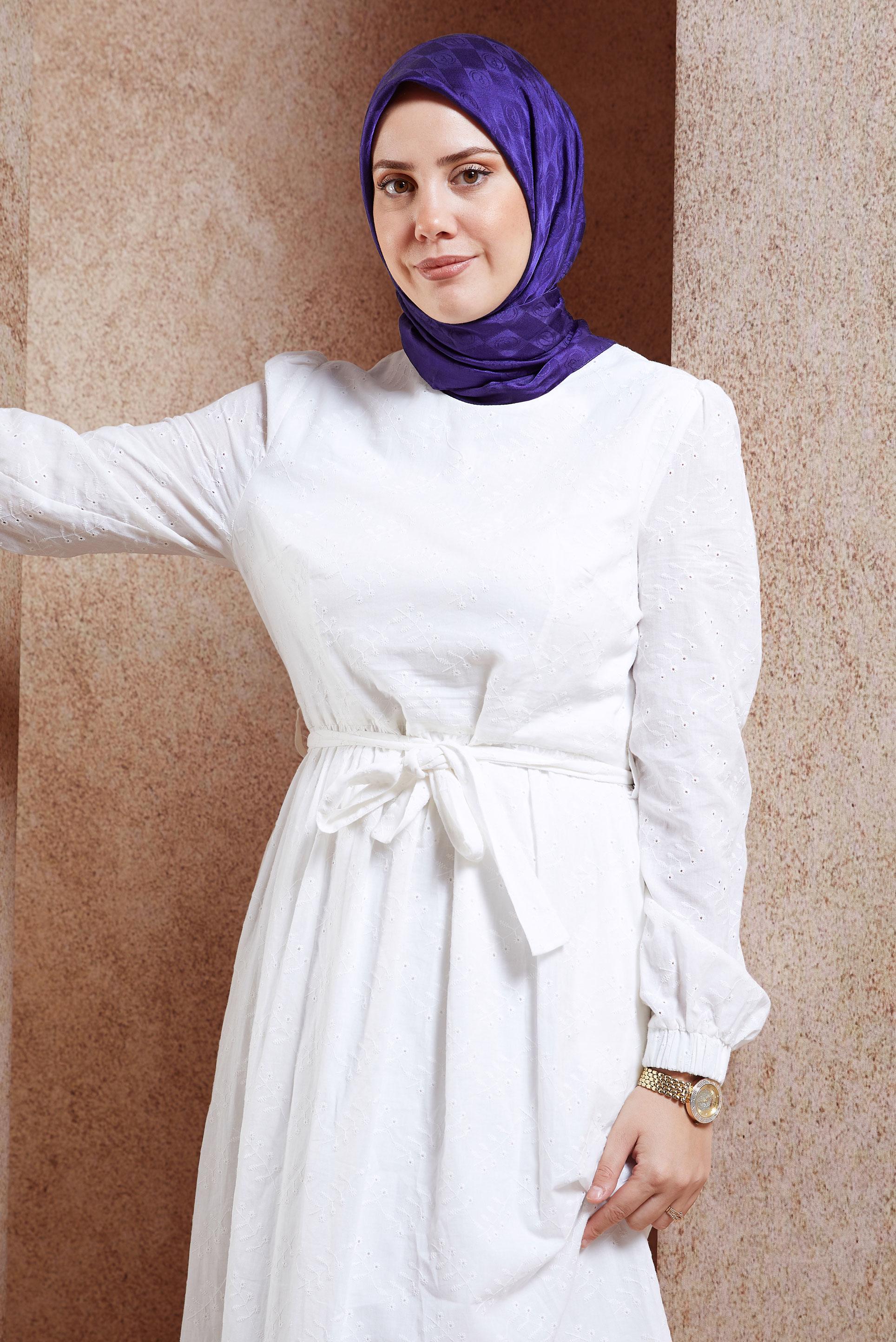 Tesettür giyim MOR ALVİNA MONOGRAM EŞARP 8451