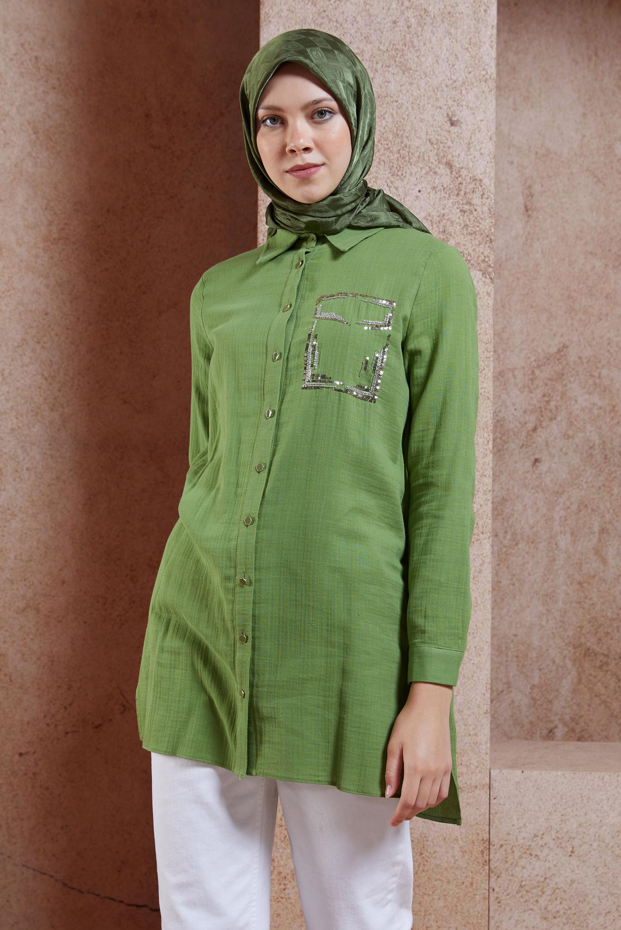 Tesettür giyim HAKİ ALVİNA MONOGRAM EŞARP 8451