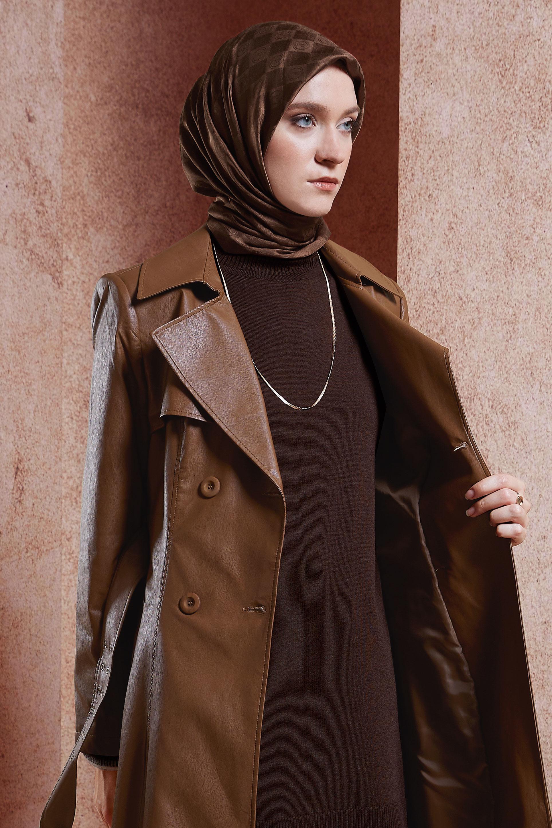 Tesettür giyim KAHVE ALVİNA MONOGRAM EŞARP 8451