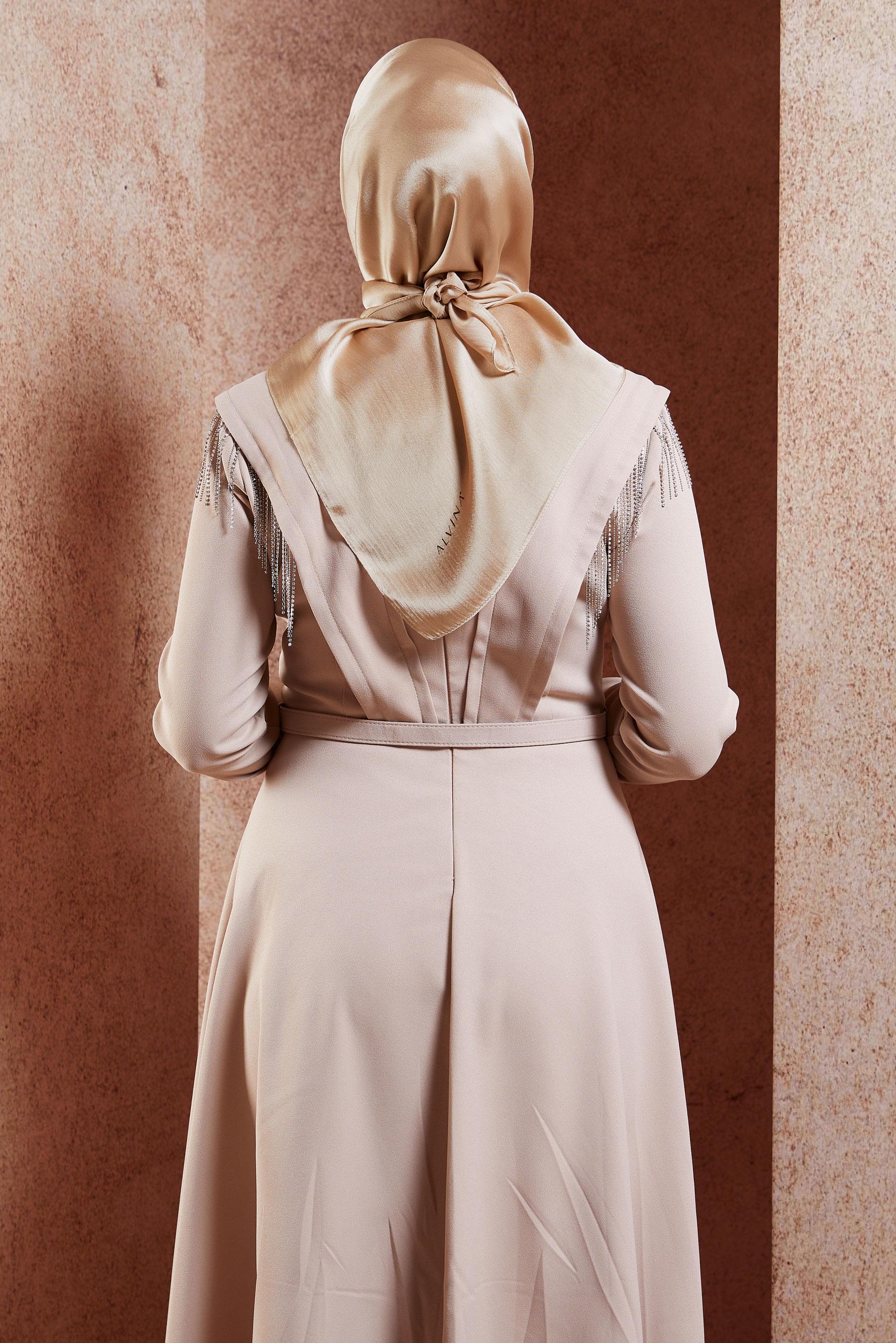 Tesettür giyim BEJ ALVİNA EŞARP 8455