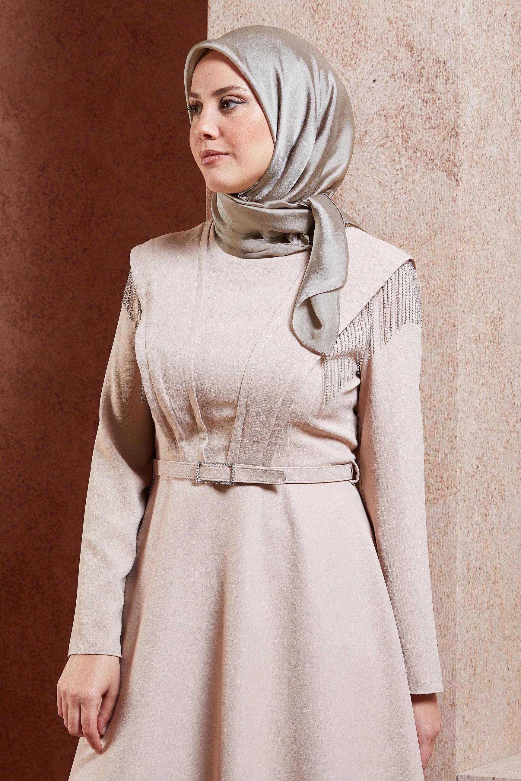 Tesettür giyim BEJ ALVİNA EŞARP 8455
