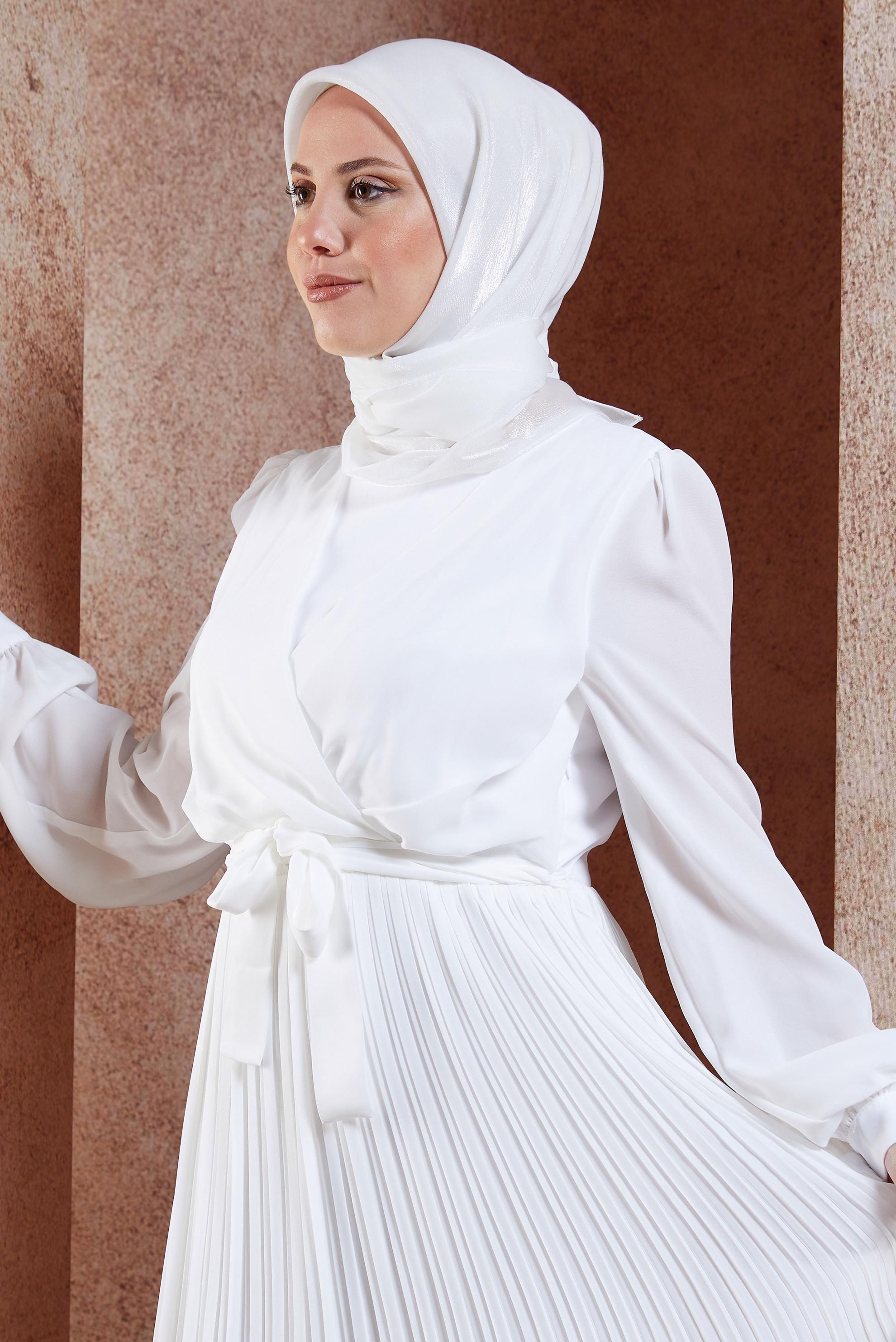 Tesettür giyim BEYAZ ALVİNA DÜZ EŞARP 8457