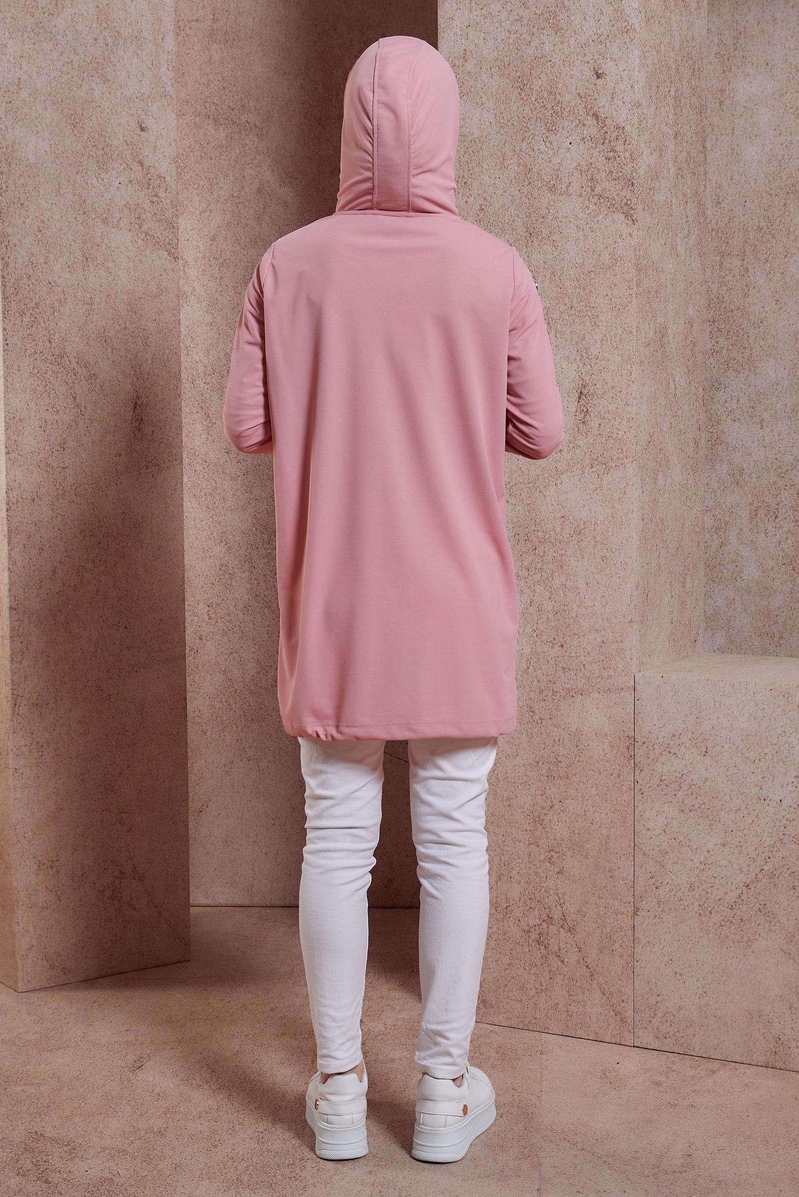 Tesettür giyim PUDRA KAPÜŞONLU EŞOFMAN TUNİK 43783