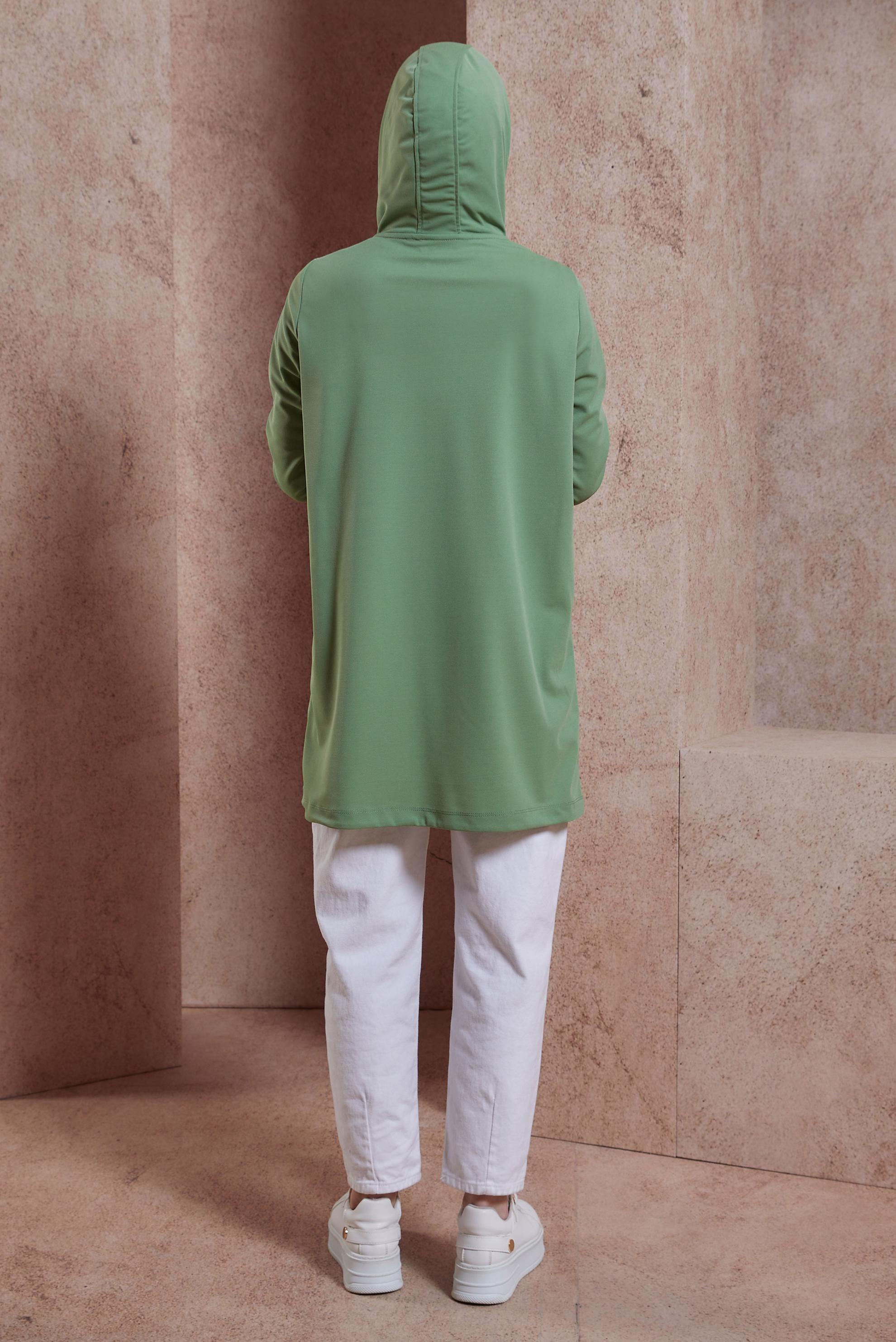 Tesettür giyim YEŞİL KAPÜŞONLU EŞOFMAN TUNİK 43783