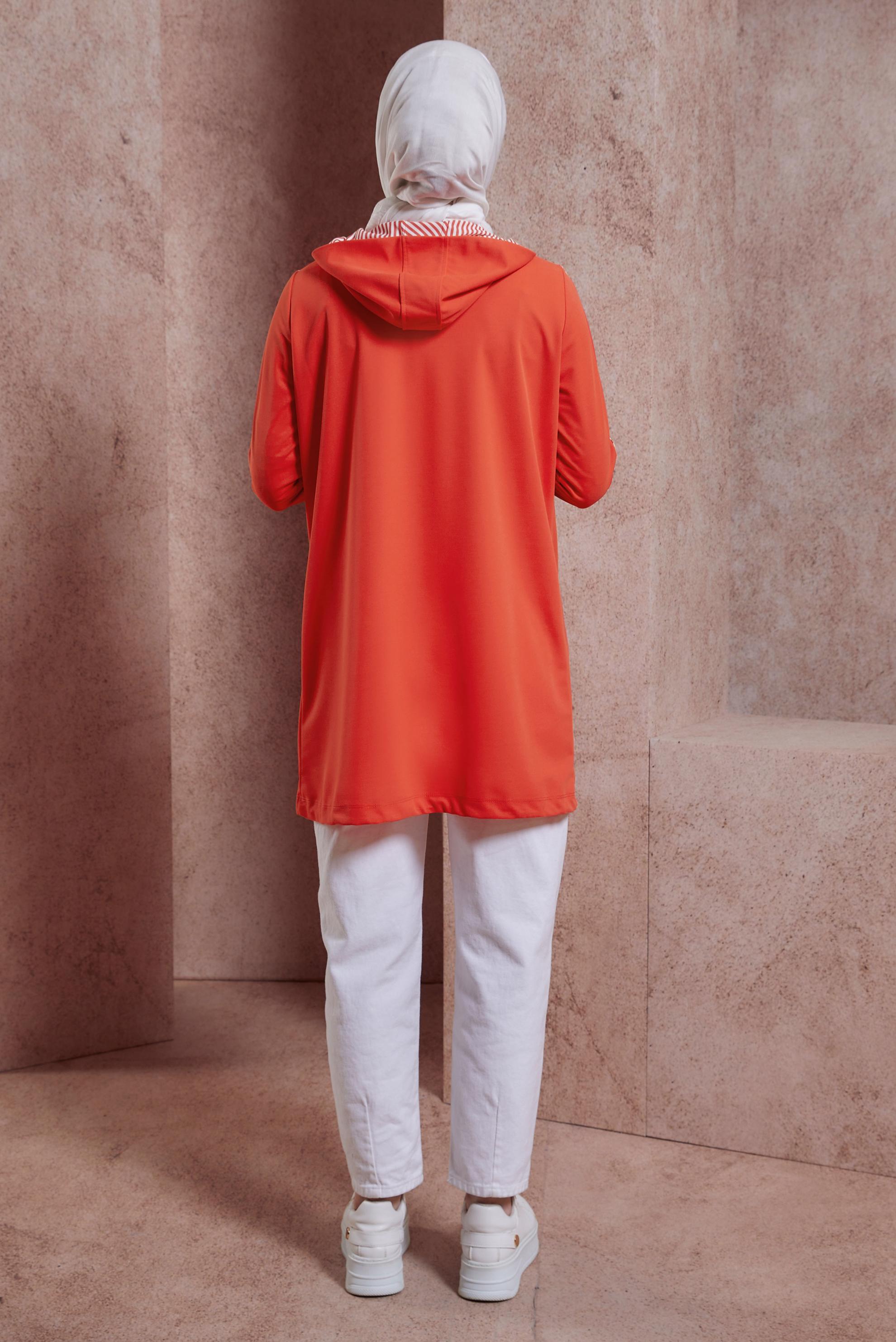 Tesettür giyim KIRMIZI KAPÜŞONLU EŞOFMAN TUNİK 43783