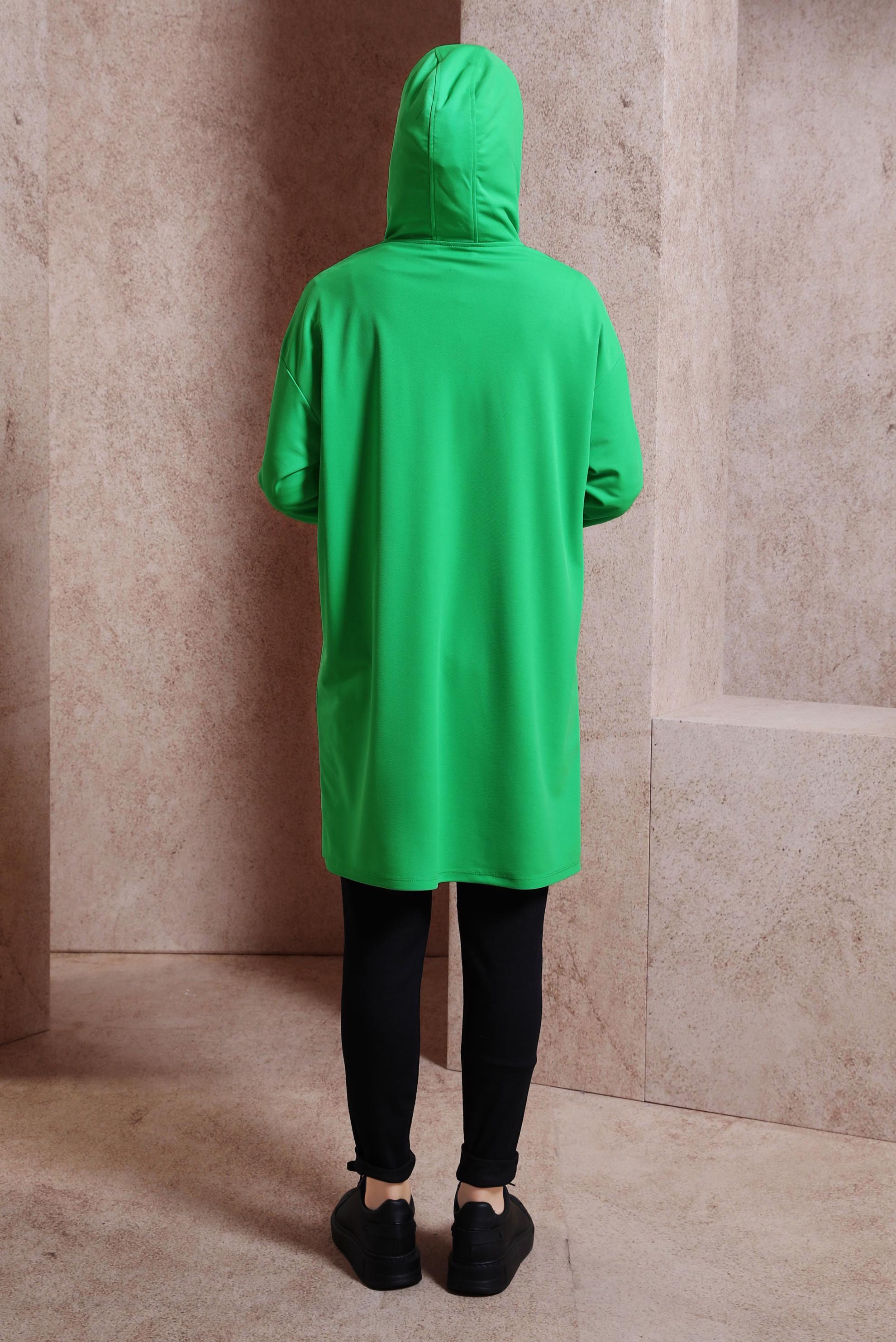 Tesettür giyim YEŞİL KAPÜŞONLU EŞOFMAN TUNİK 43846