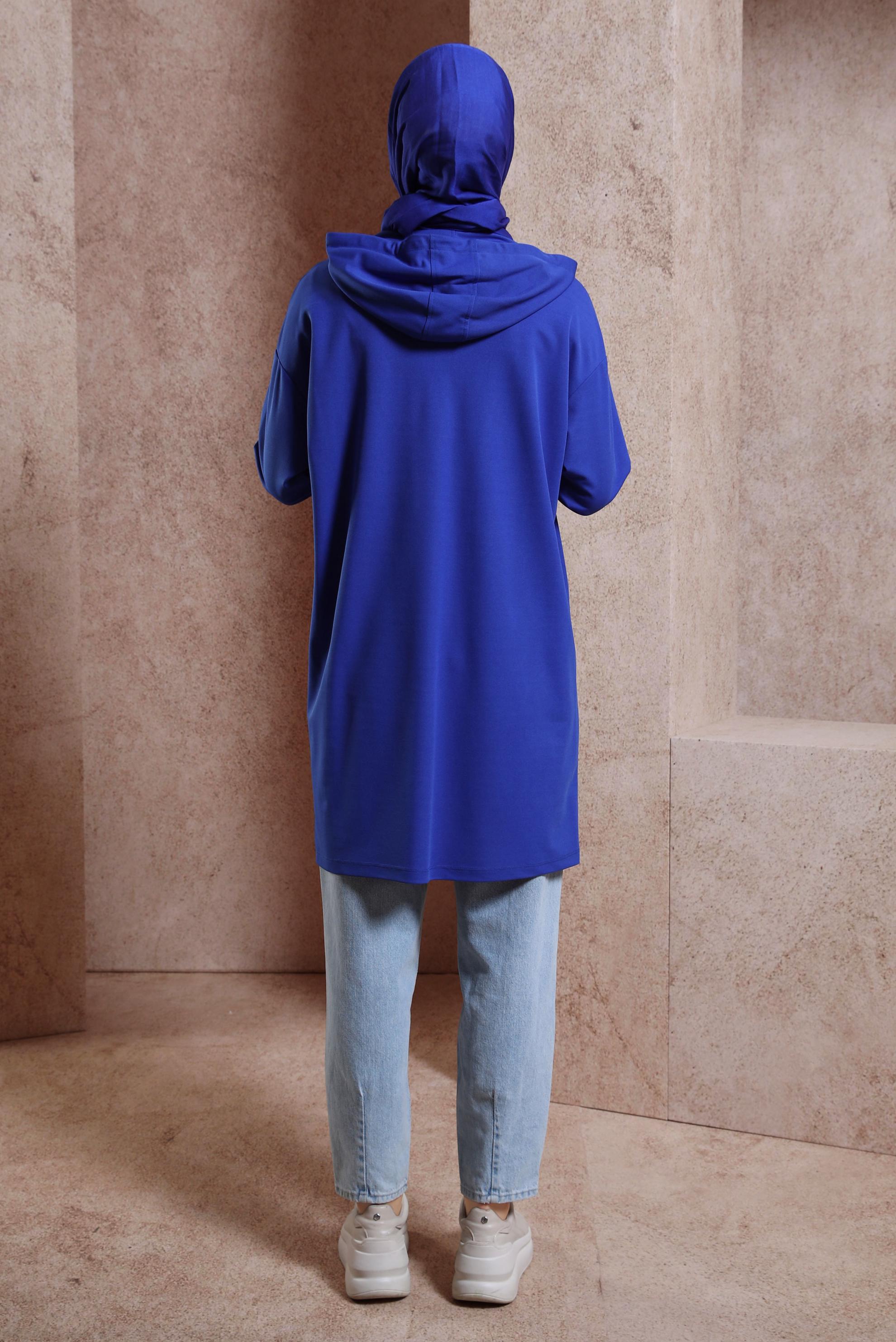 Tesettür giyim LACİVERT KAPÜŞONLU EŞOFMAN TUNİK 43846