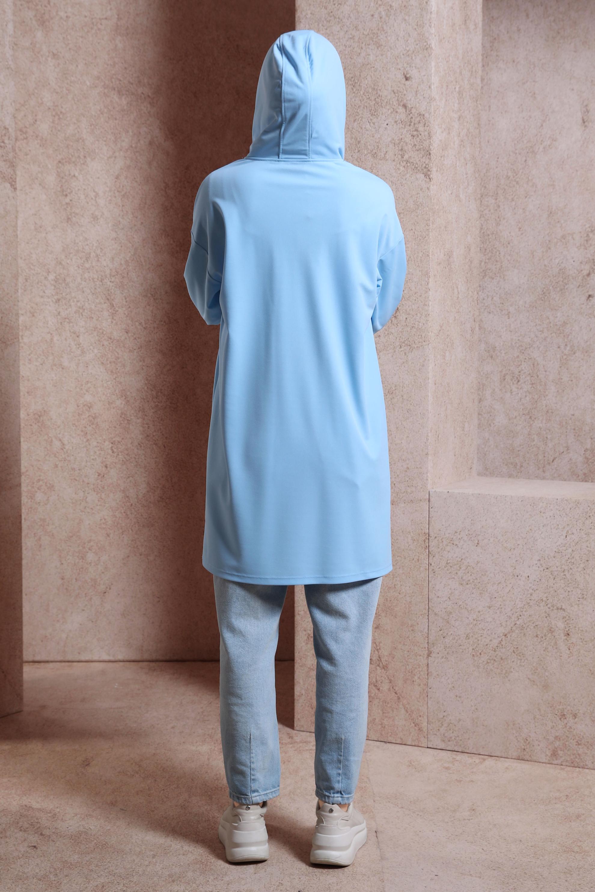 Tesettür giyim MAVİ KAPÜŞONLU EŞOFMAN TUNİK 43846