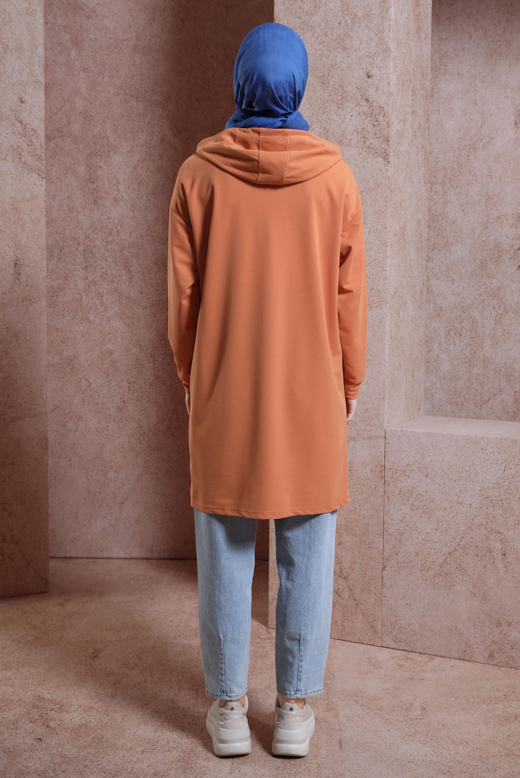 Tesettür giyim TURUNCU KAPÜŞONLU EŞOFMAN TUNİK 43846