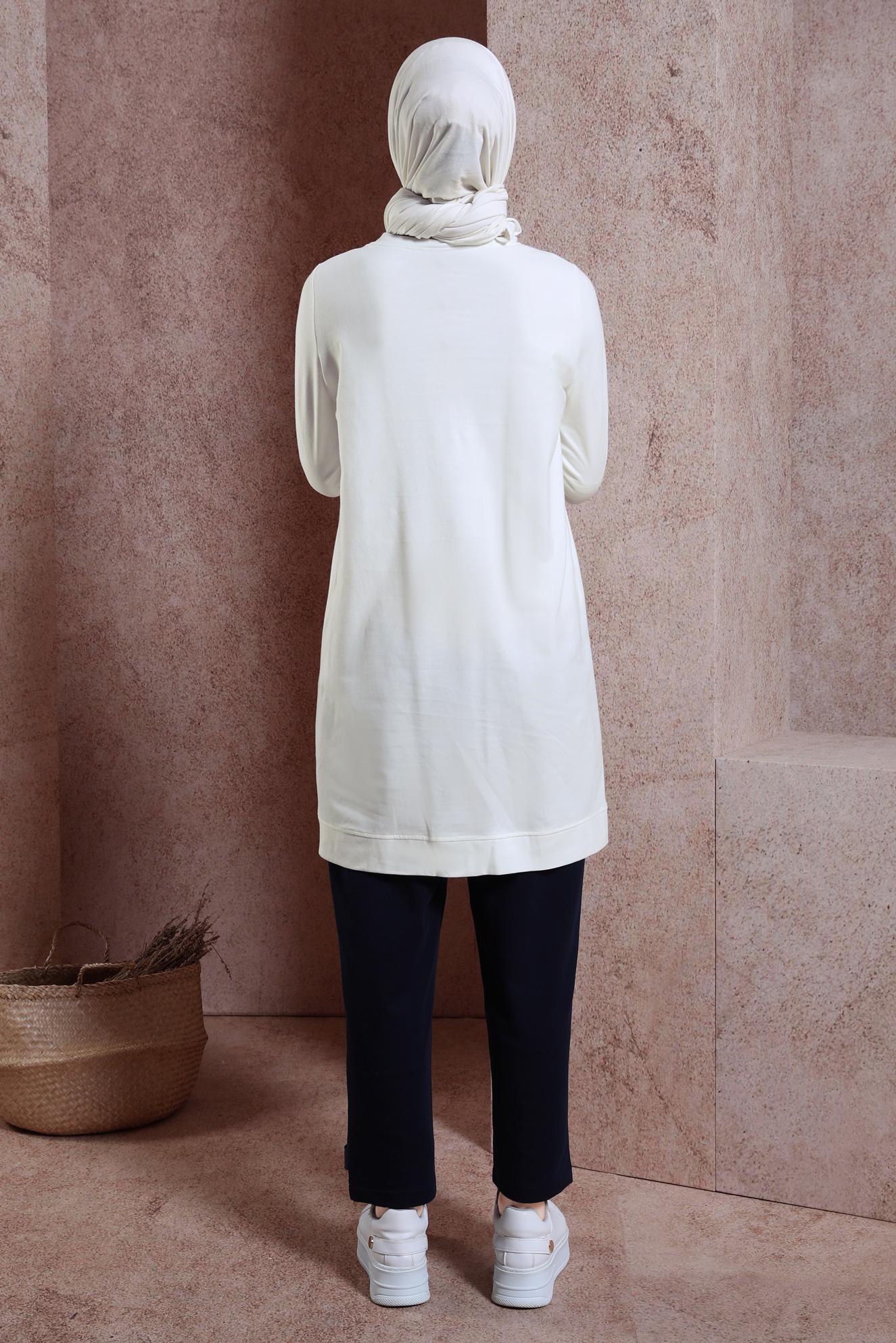 Tesettür giyim BEYAZ TAŞLI EŞOFMAN TUNİK 43847