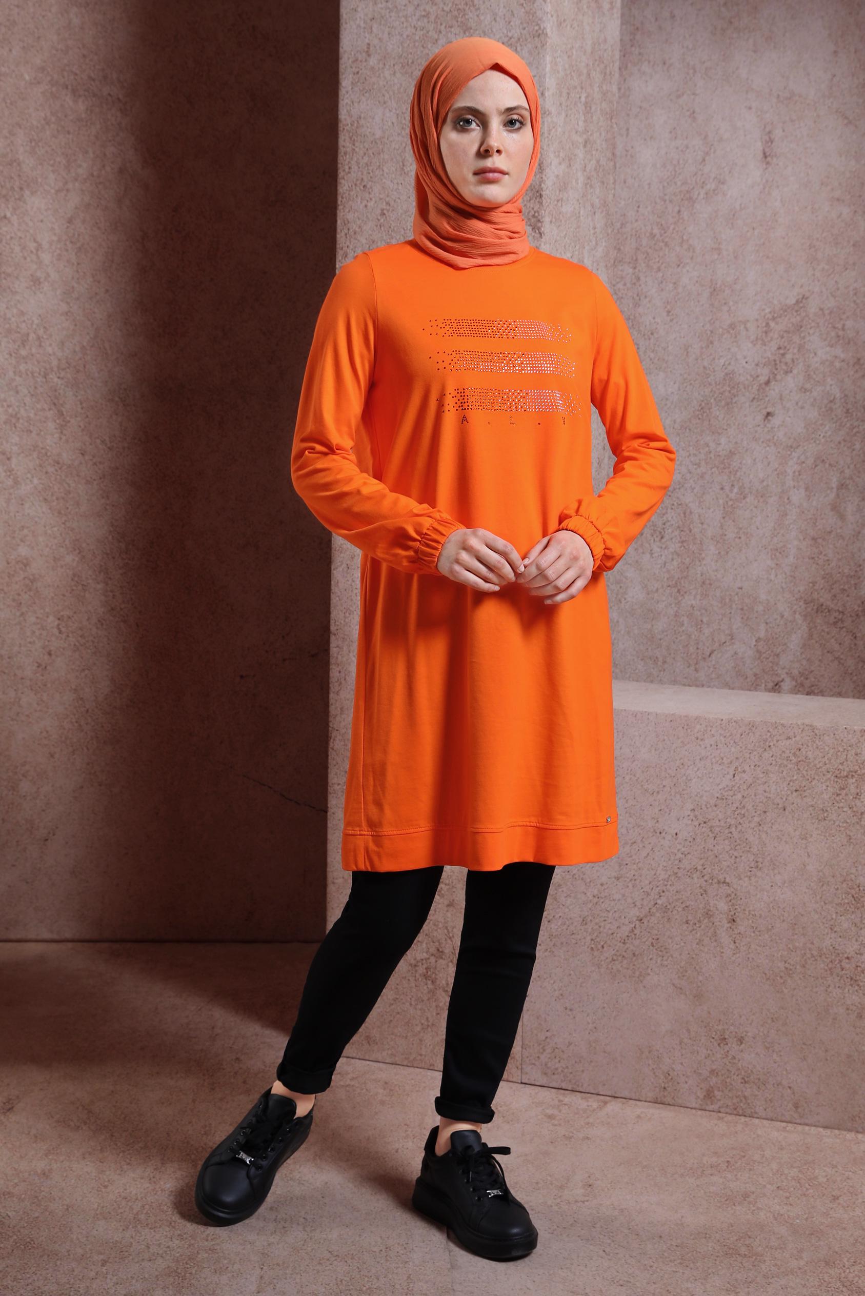 Tesettür giyim TURUNCU TAŞLI EŞOFMAN TUNİK 43847