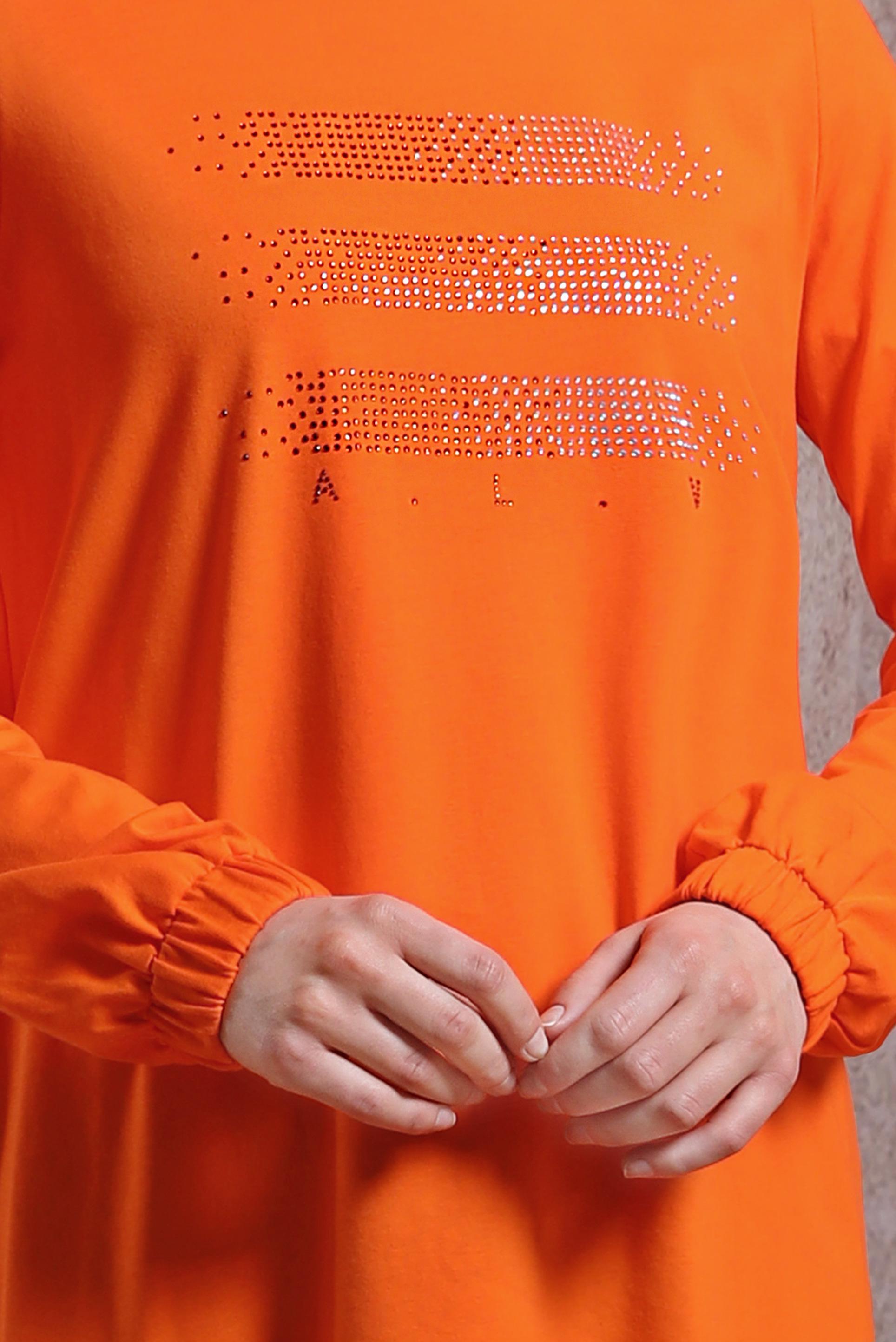 Tesettür giyim TURUNCU TAŞLI EŞOFMAN TUNİK 43847