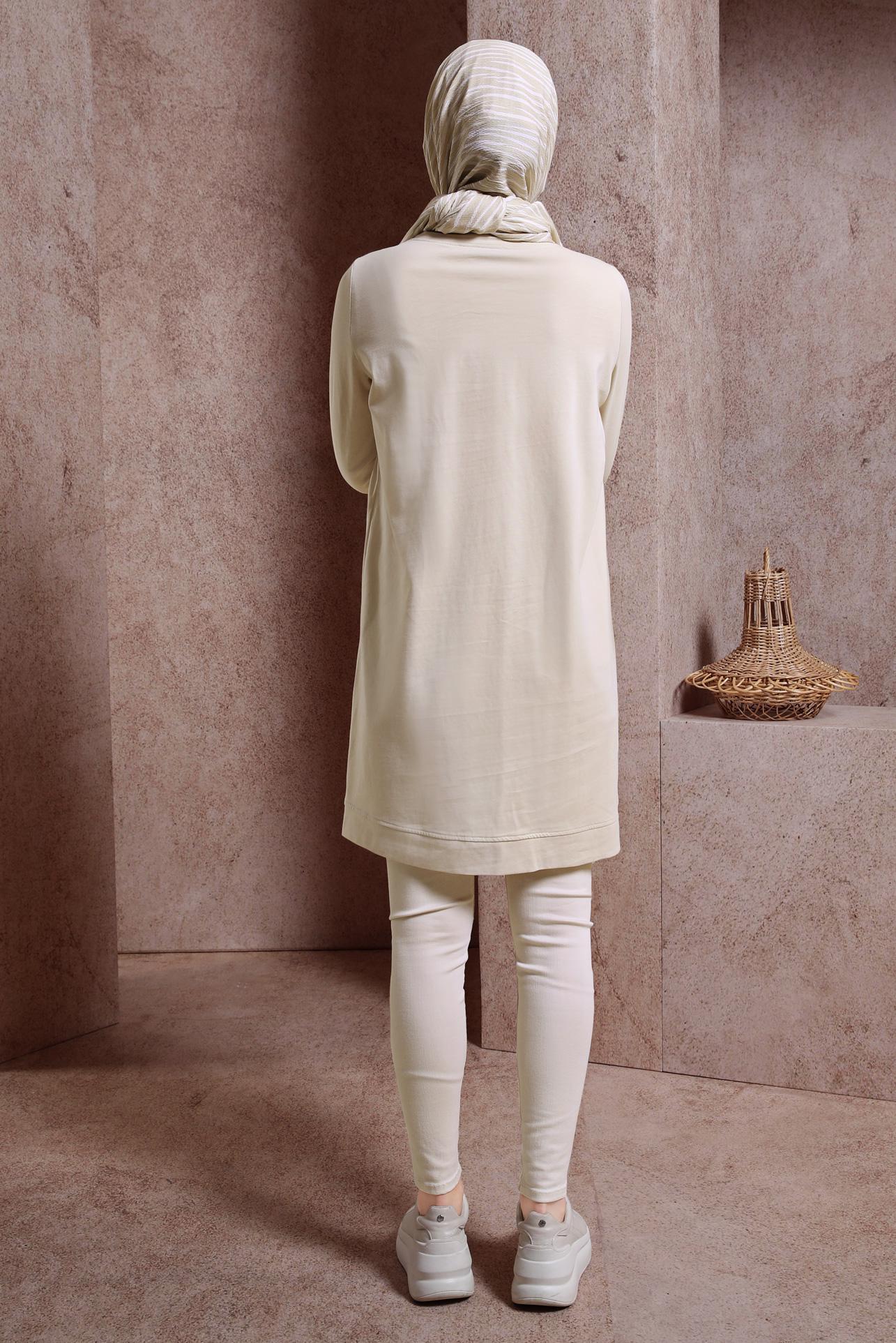 Tesettür giyim BEJ TAŞLI EŞOFMAN TUNİK 43847