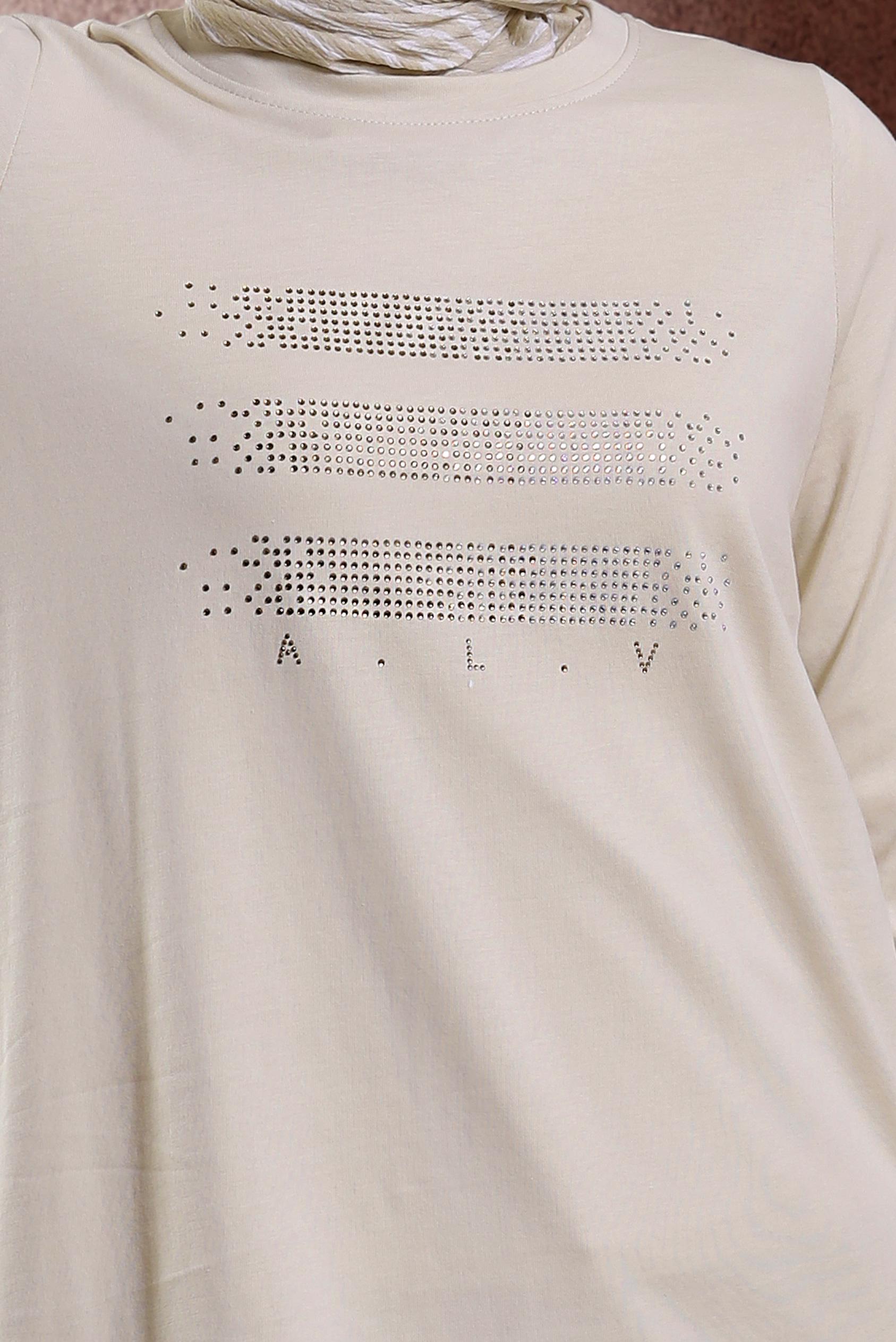 Tesettür giyim BEJ TAŞLI EŞOFMAN TUNİK 43847