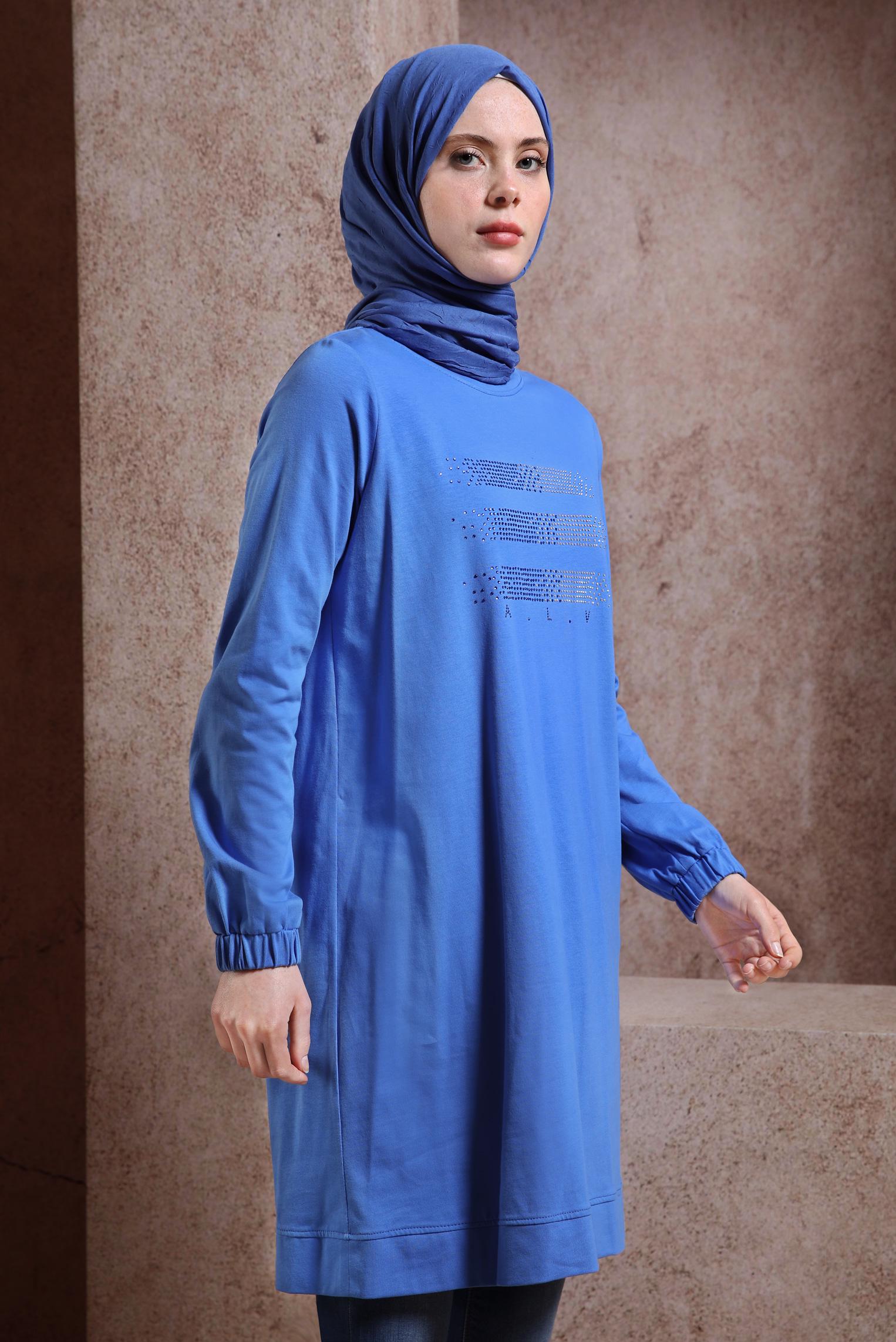 Tesettür giyim MAVİ TAŞLI EŞOFMAN TUNİK 43847