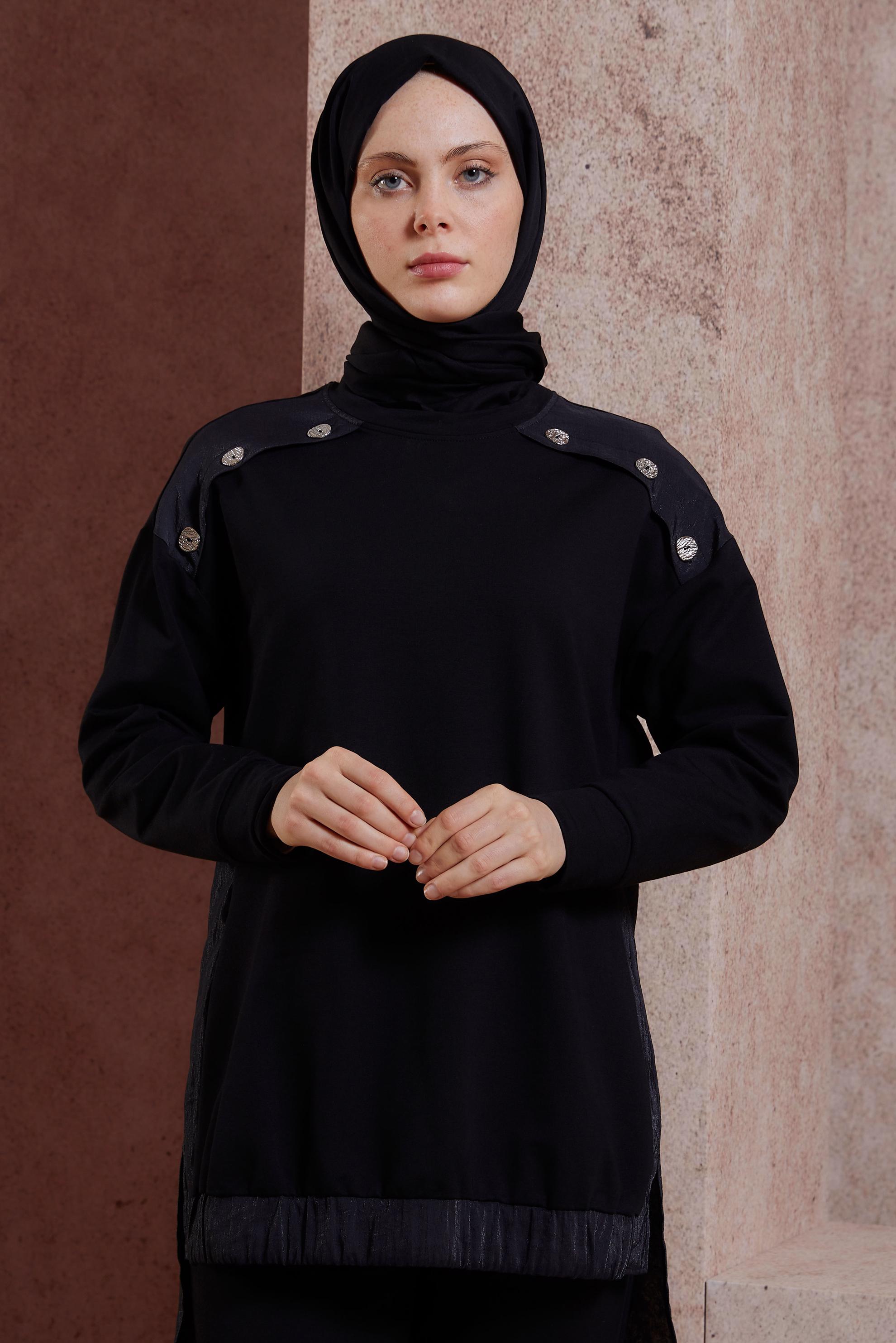 Tesettür giyim SİYAH PANTOLONLU EŞOFMAN TAKIM 44400