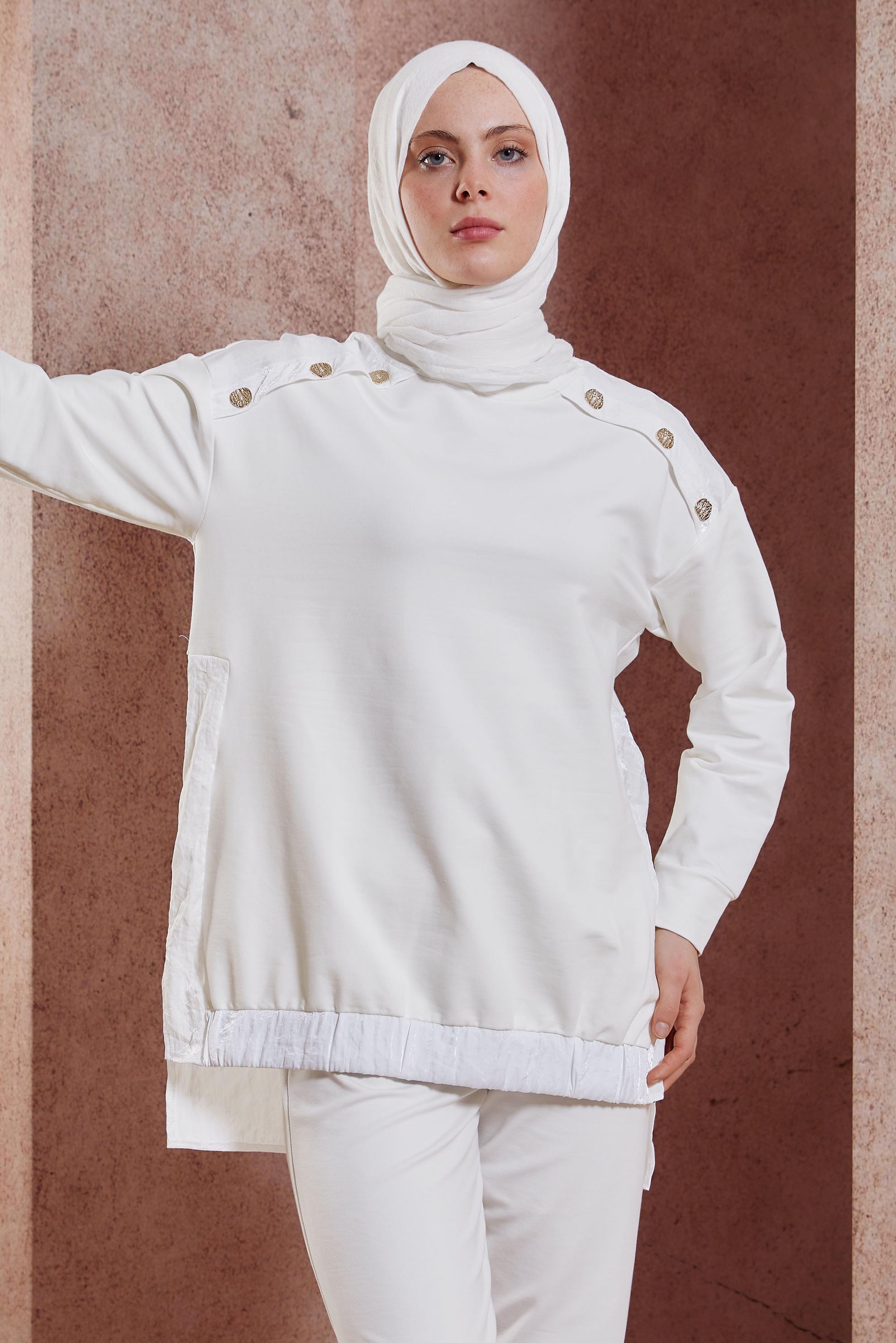Tesettür giyim BEYAZ PANTOLONLU EŞOFMAN TAKIM 44400