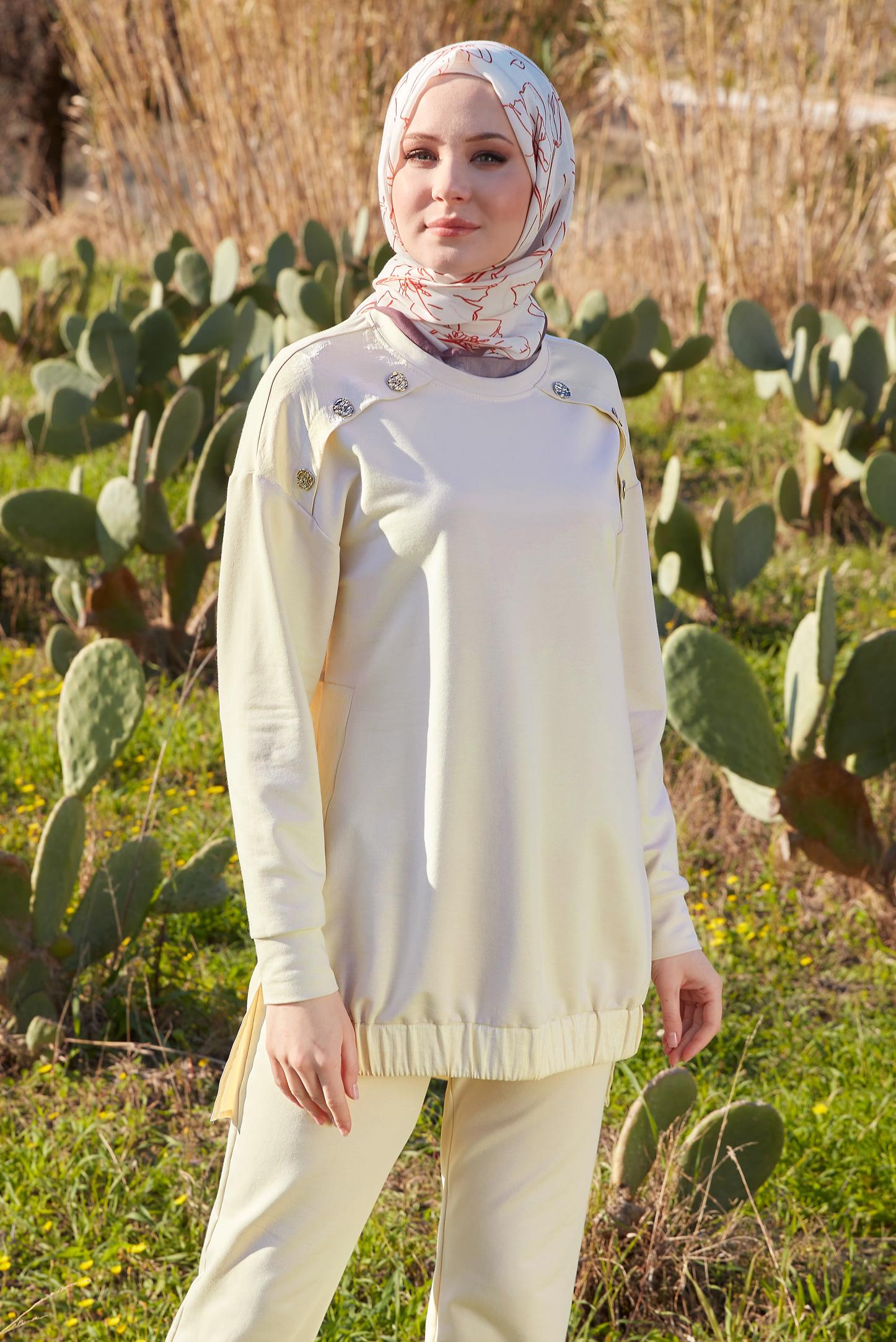 Tesettür giyim BEJ PANTOLONLU EŞOFMAN TAKIM 44400