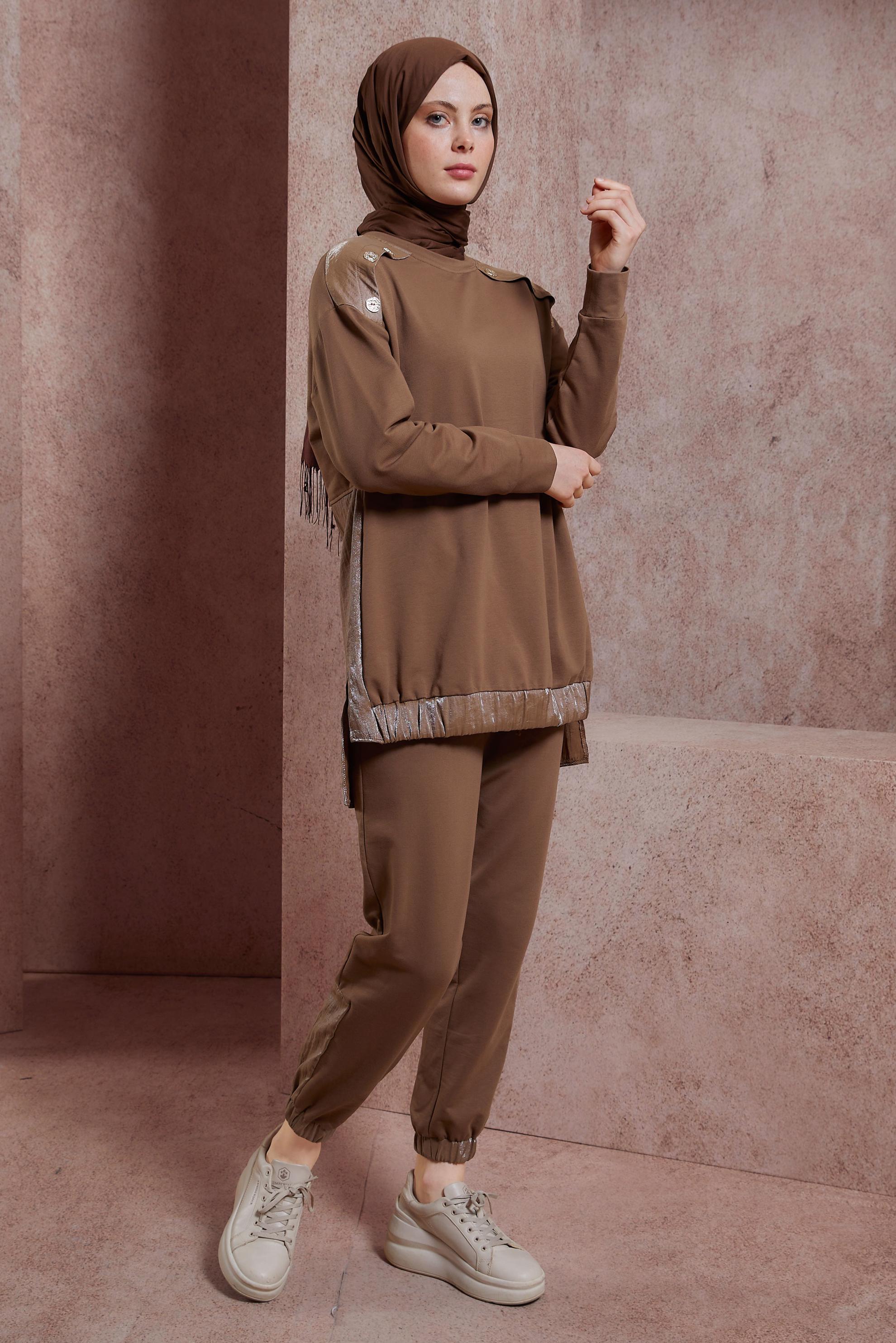 Tesettür giyim KAHVE PANTOLONLU EŞOFMAN TAKIM 44400