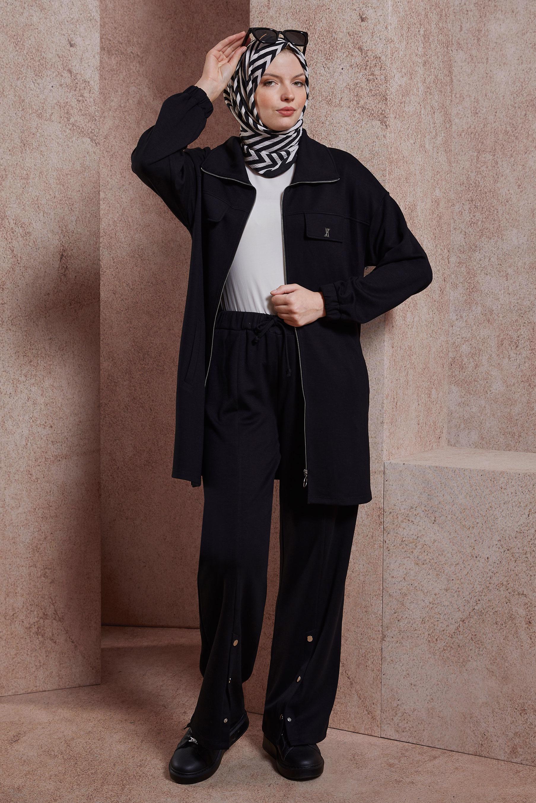 Tesettür giyim SİYAH PANTOLONLU EŞOFMAN TAKIM 44401