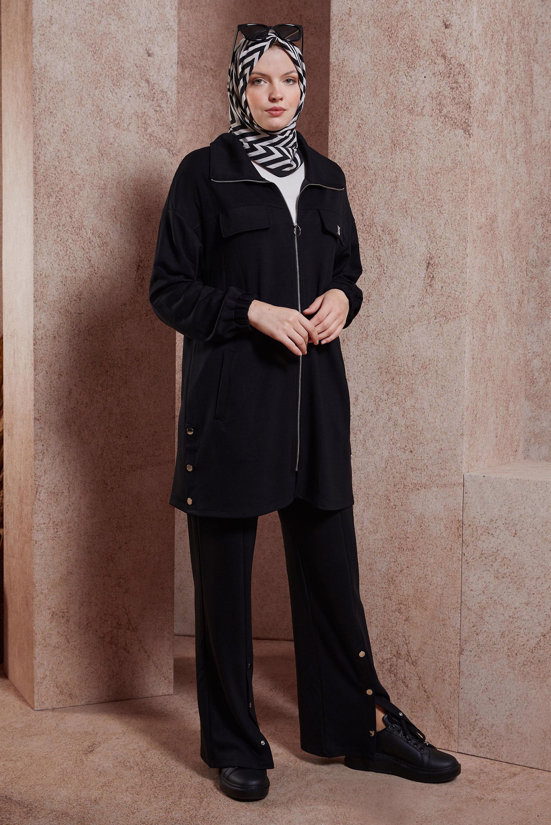 Tesettür giyim SİYAH PANTOLONLU EŞOFMAN TAKIM 44401