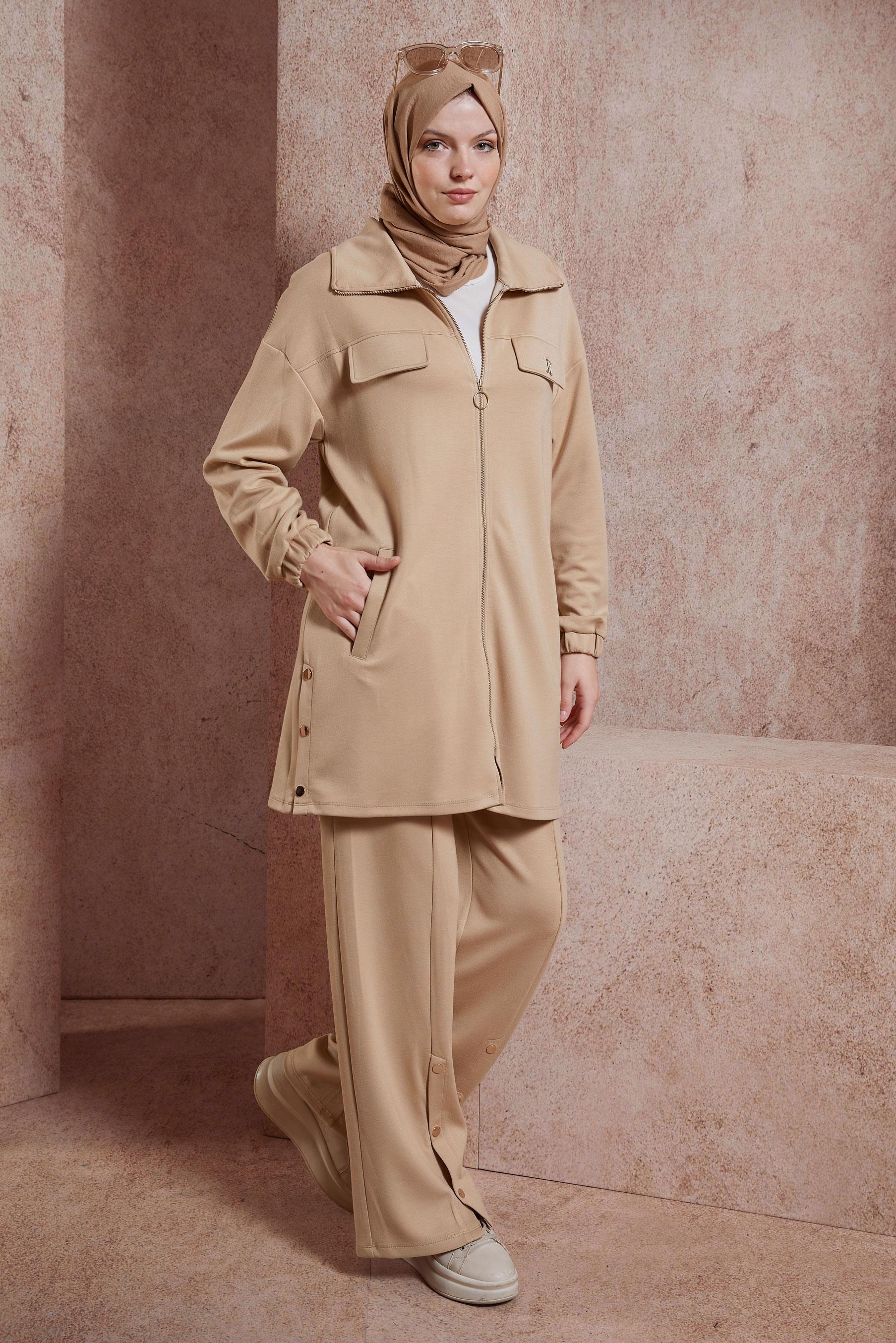 Tesettür giyim KAHVE PANTOLONLU EŞOFMAN TAKIM 44401