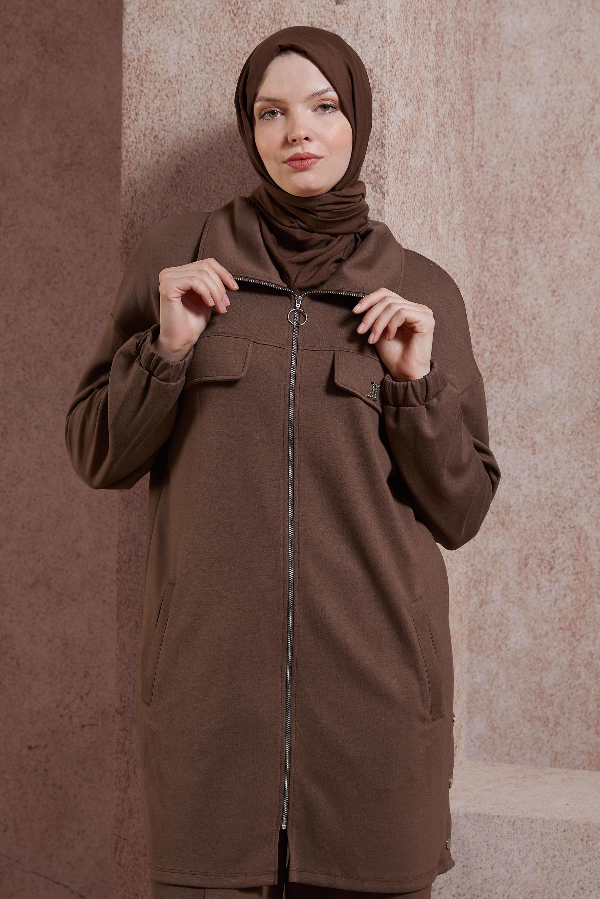 Tesettür giyim KAHVE PANTOLONLU EŞOFMAN TAKIM 44401