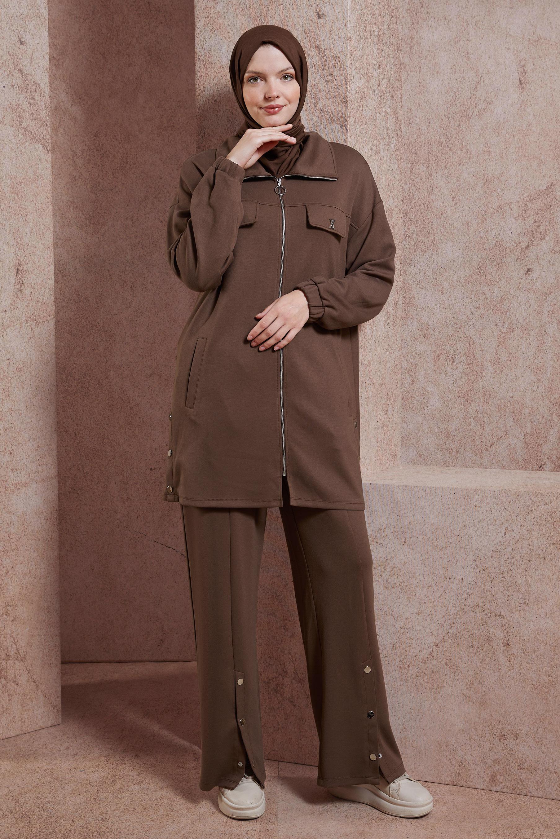 Tesettür giyim KAHVE PANTOLONLU EŞOFMAN TAKIM 44401