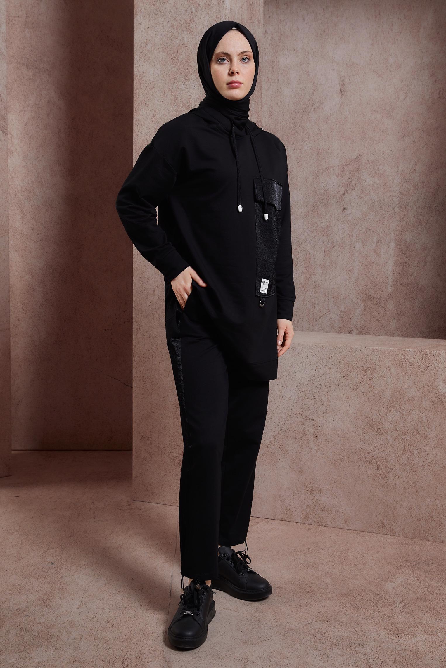 Tesettür giyim SİYAH PANTOLONLU EŞOFMAN TAKIM 44402