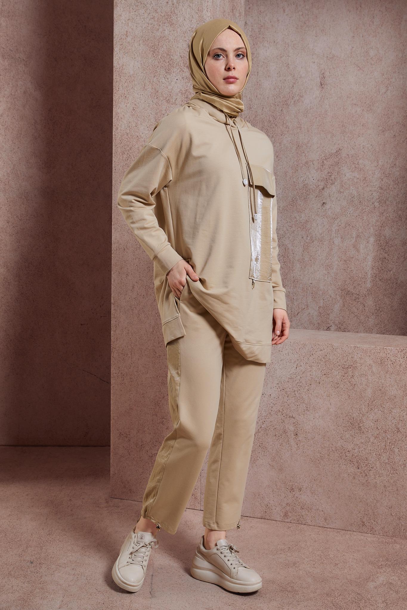Tesettür giyim BEJ PANTOLONLU EŞOFMAN TAKIM 44402
