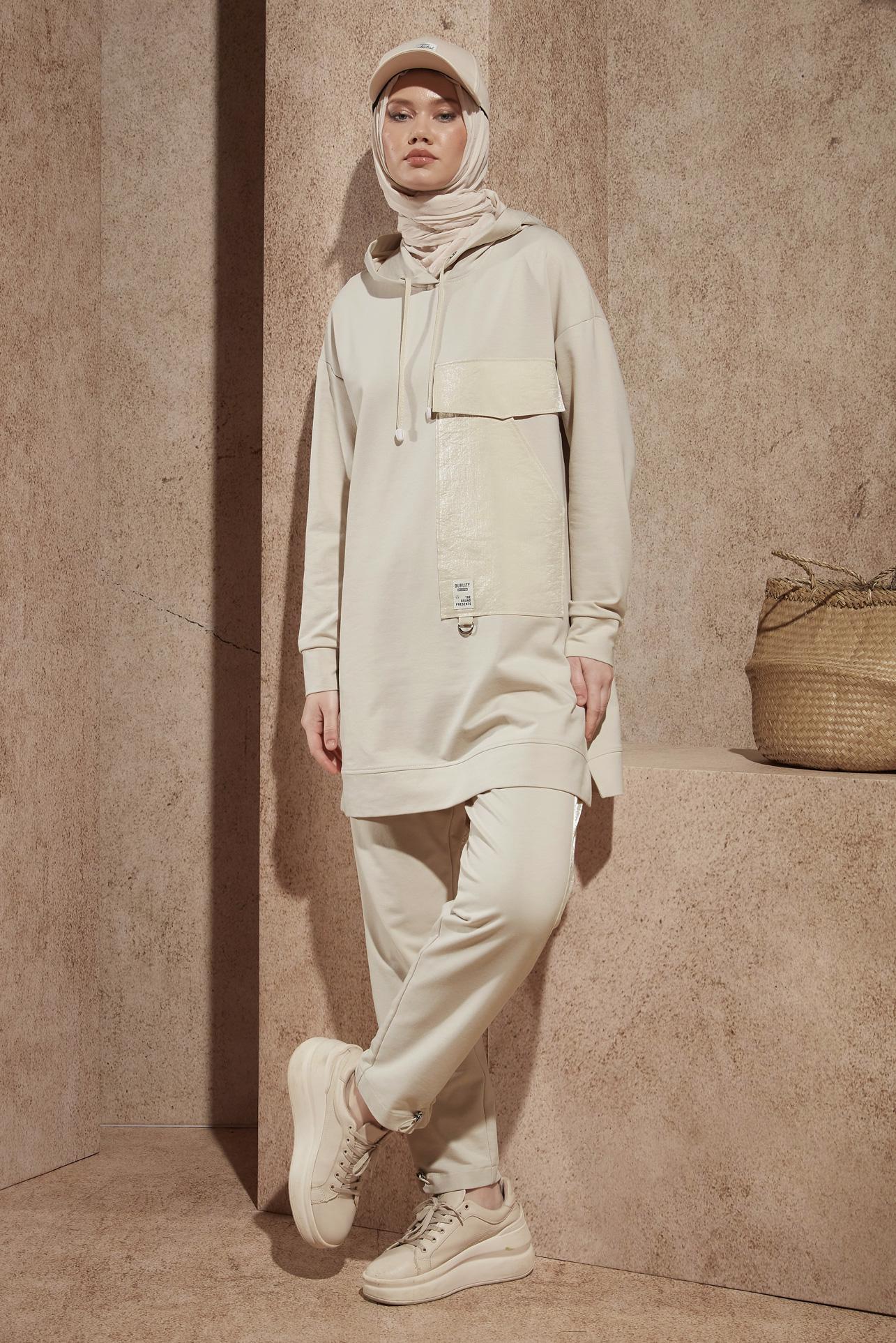 Tesettür giyim BEJ PANTOLONLU EŞOFMAN TAKIM 44402