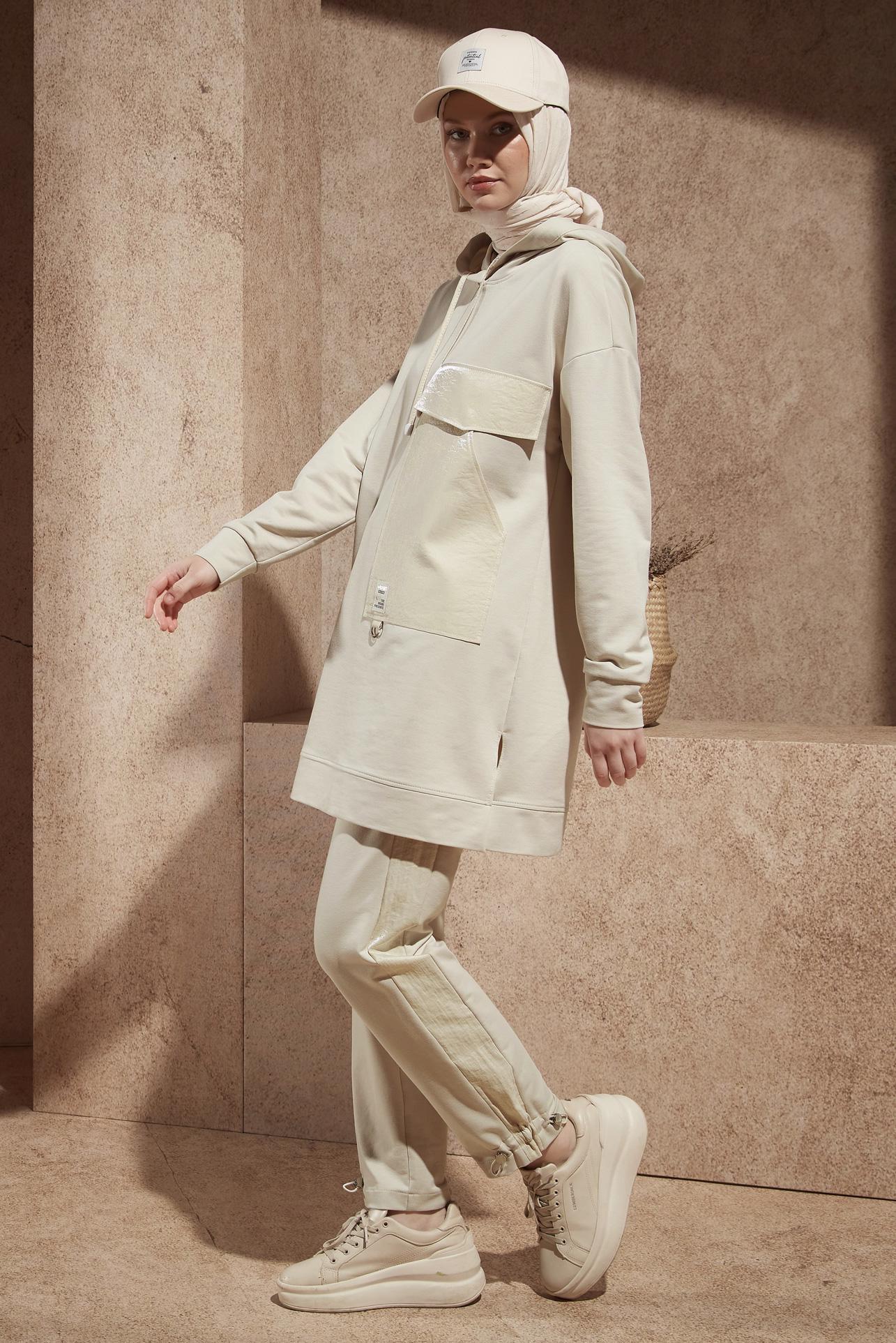 Tesettür giyim BEJ PANTOLONLU EŞOFMAN TAKIM 44402