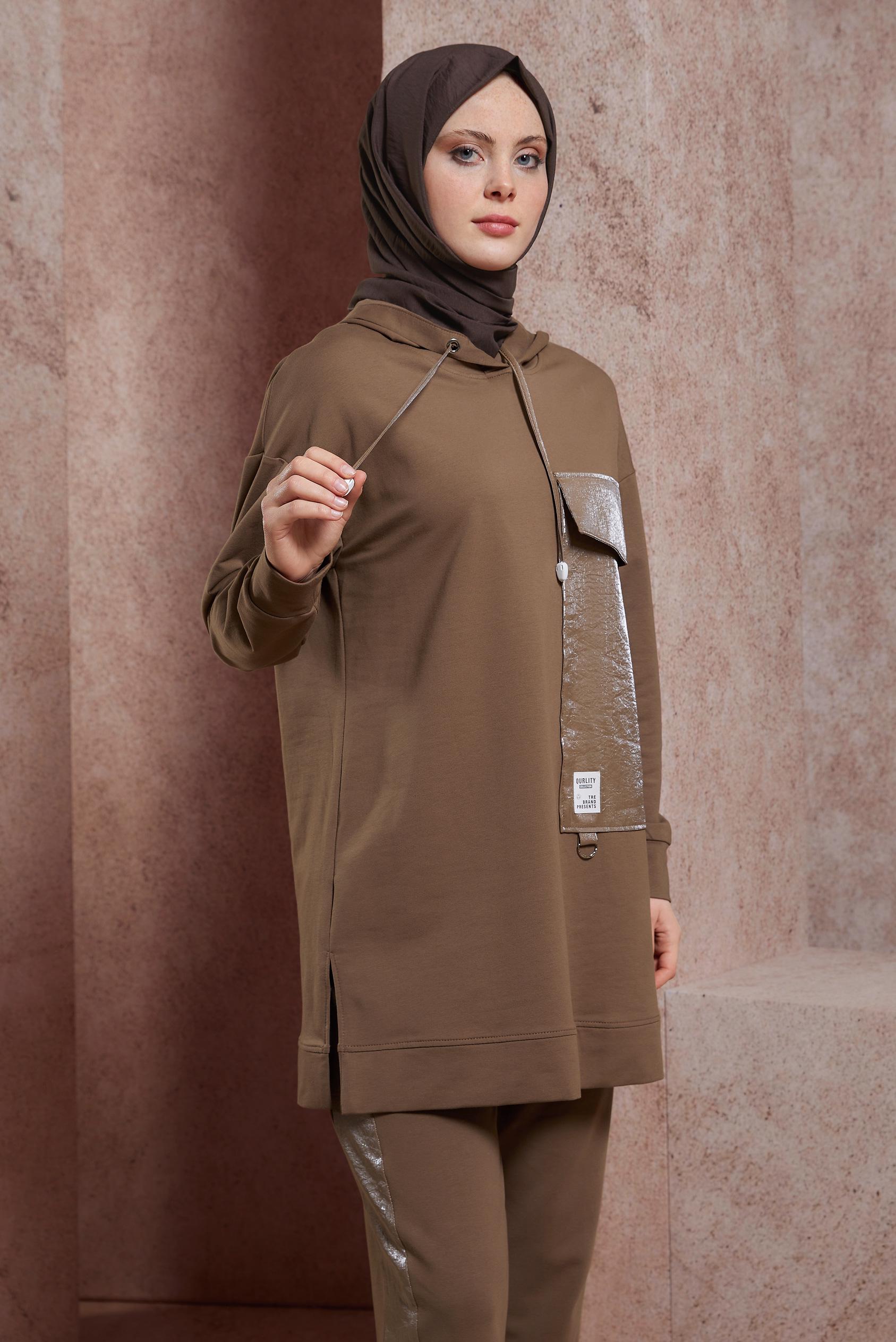 Tesettür giyim KAHVE PANTOLONLU EŞOFMAN TAKIM 44402