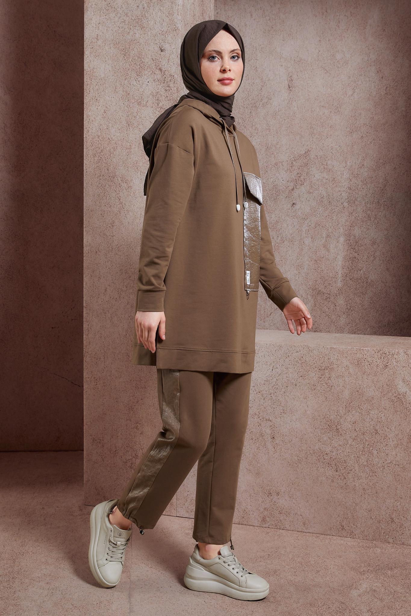 Tesettür giyim KAHVE PANTOLONLU EŞOFMAN TAKIM 44402