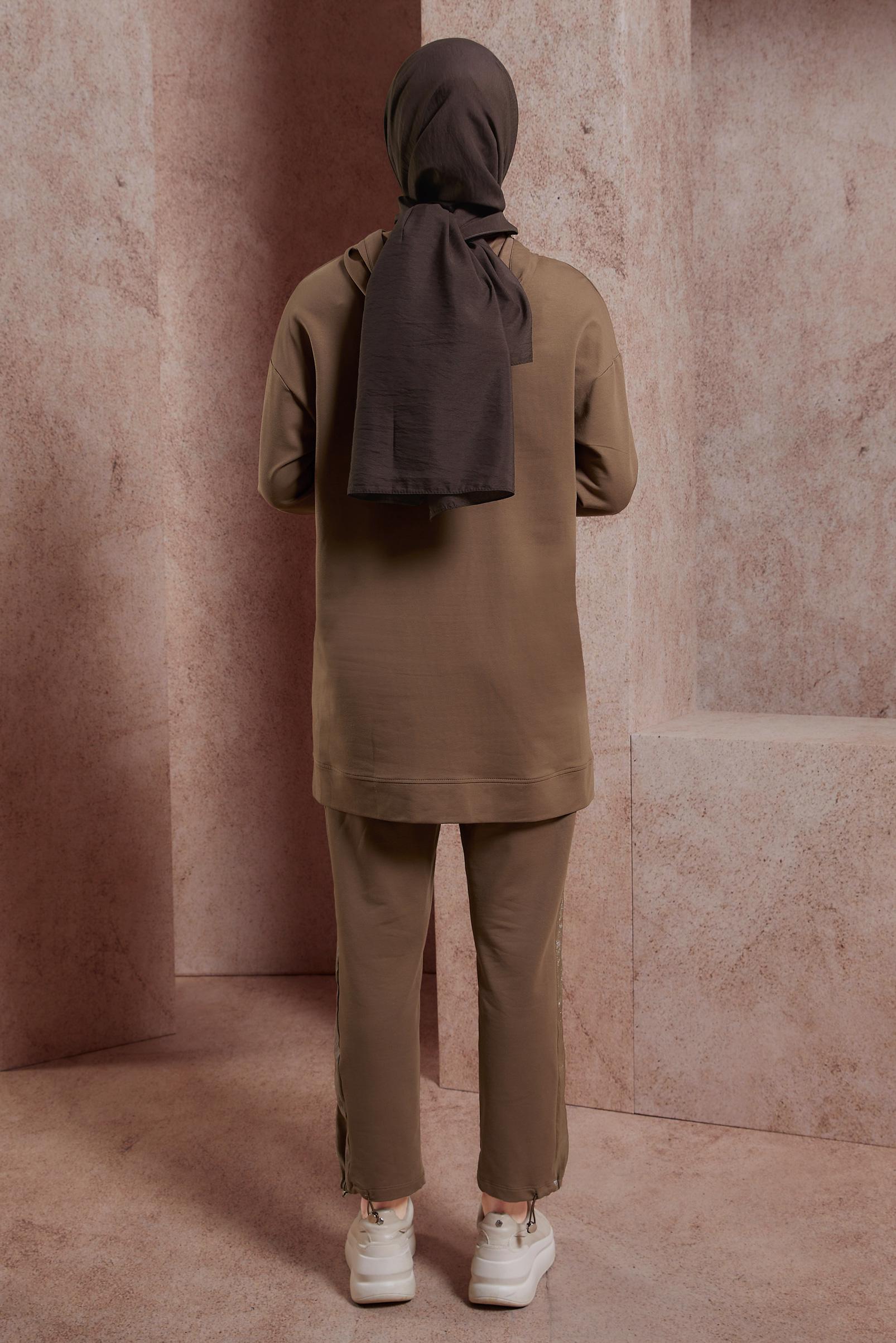 Tesettür giyim KAHVE PANTOLONLU EŞOFMAN TAKIM 44402