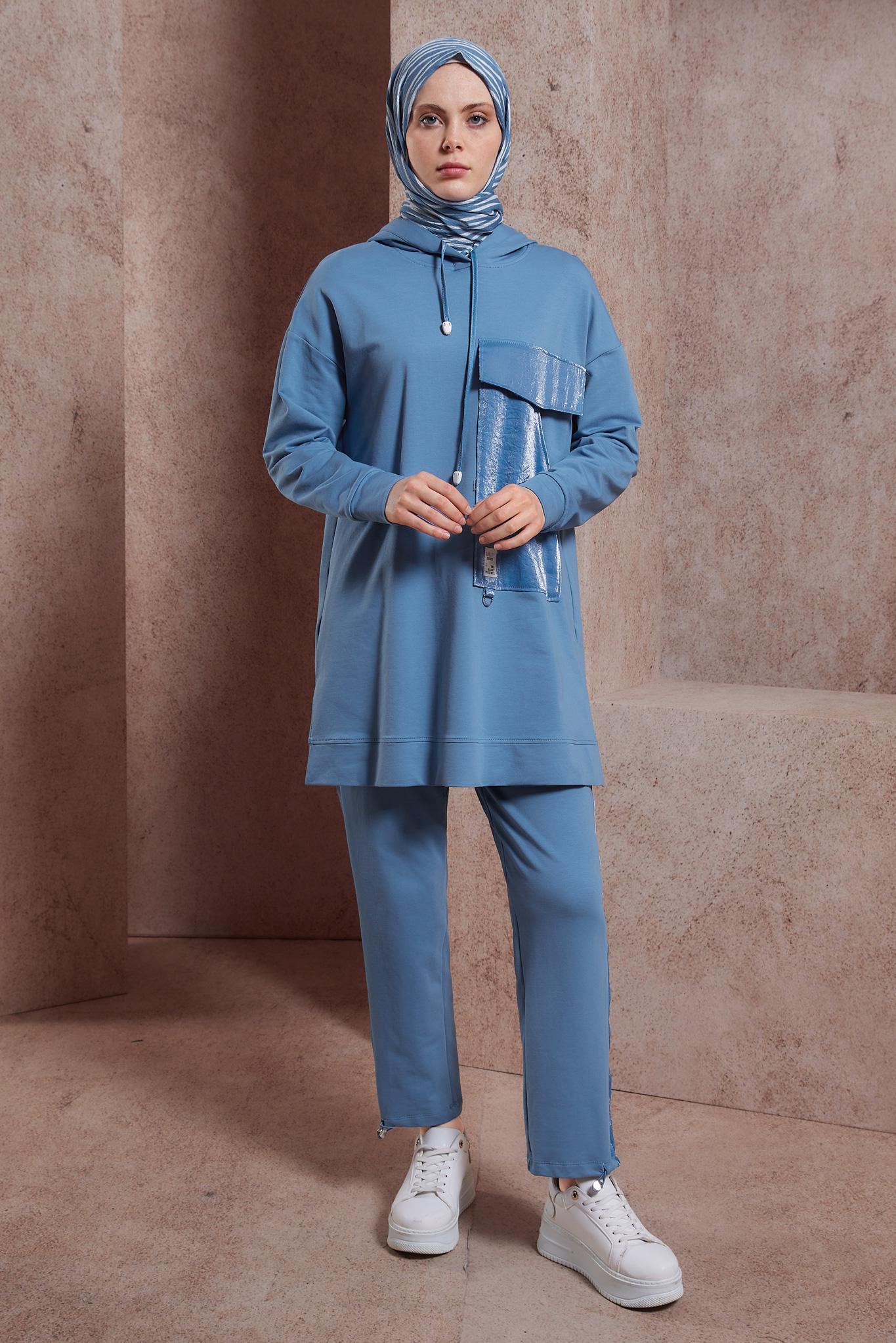 Tesettür giyim MAVİ PANTOLONLU EŞOFMAN TAKIM 44402