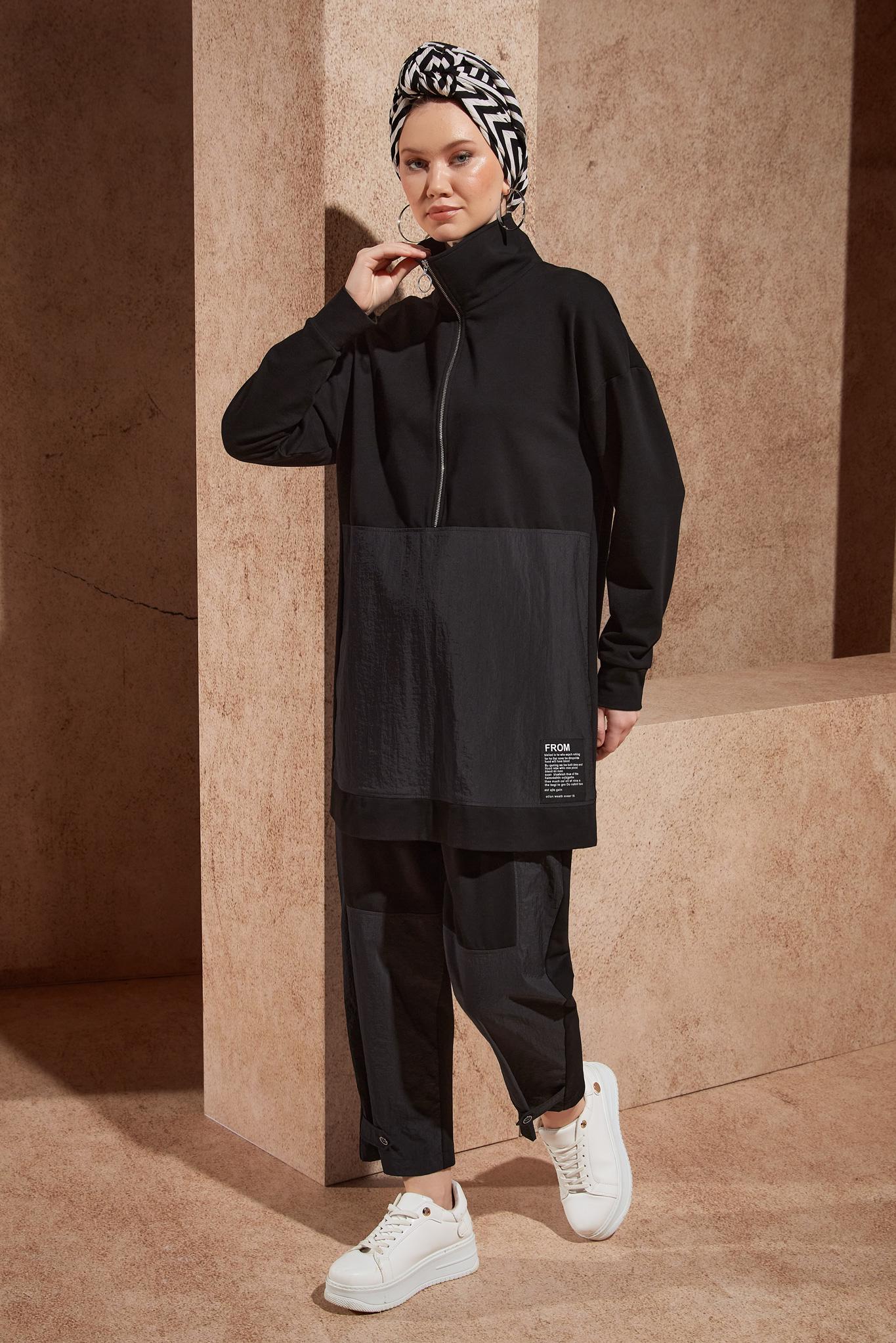 Tesettür giyim SİYAH PANTOLONLU EŞOFMAN TAKIM 44403