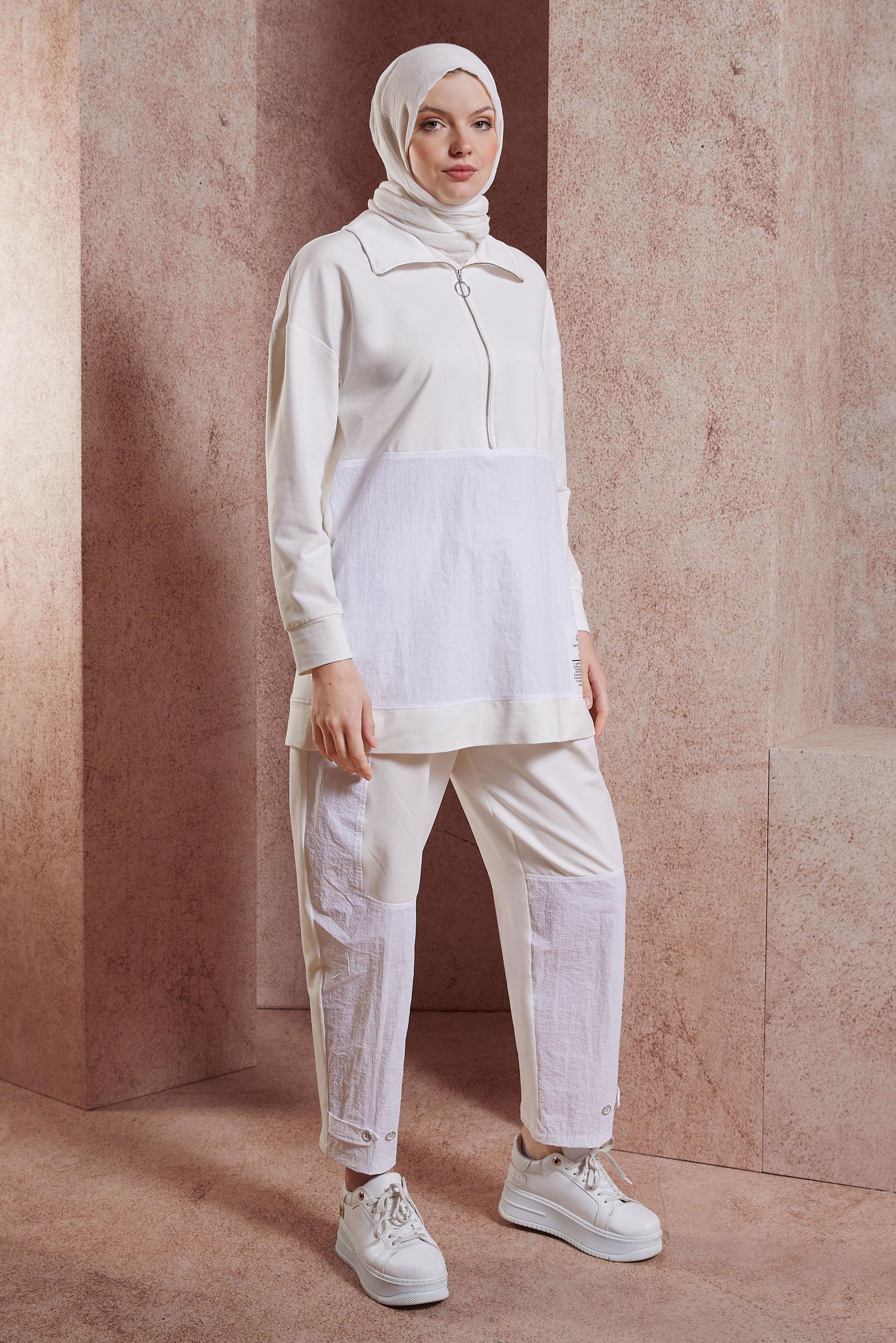 Tesettür giyim BEYAZ PANTOLONLU EŞOFMAN TAKIM 44403